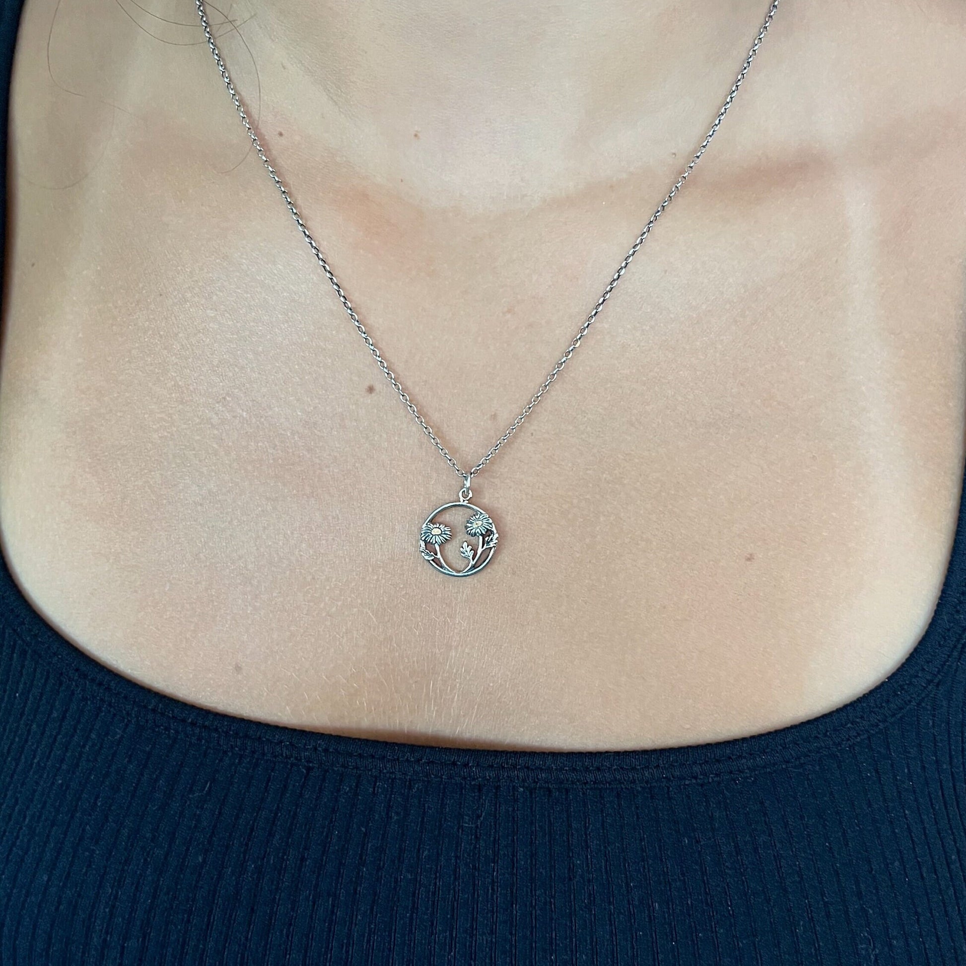 Sterling Daisy Necklace | Two Tone Daisy Necklace | Gold Silver Flower Necklace | Mixed Metal Daisy Necklace | Unique Daisies Necklace