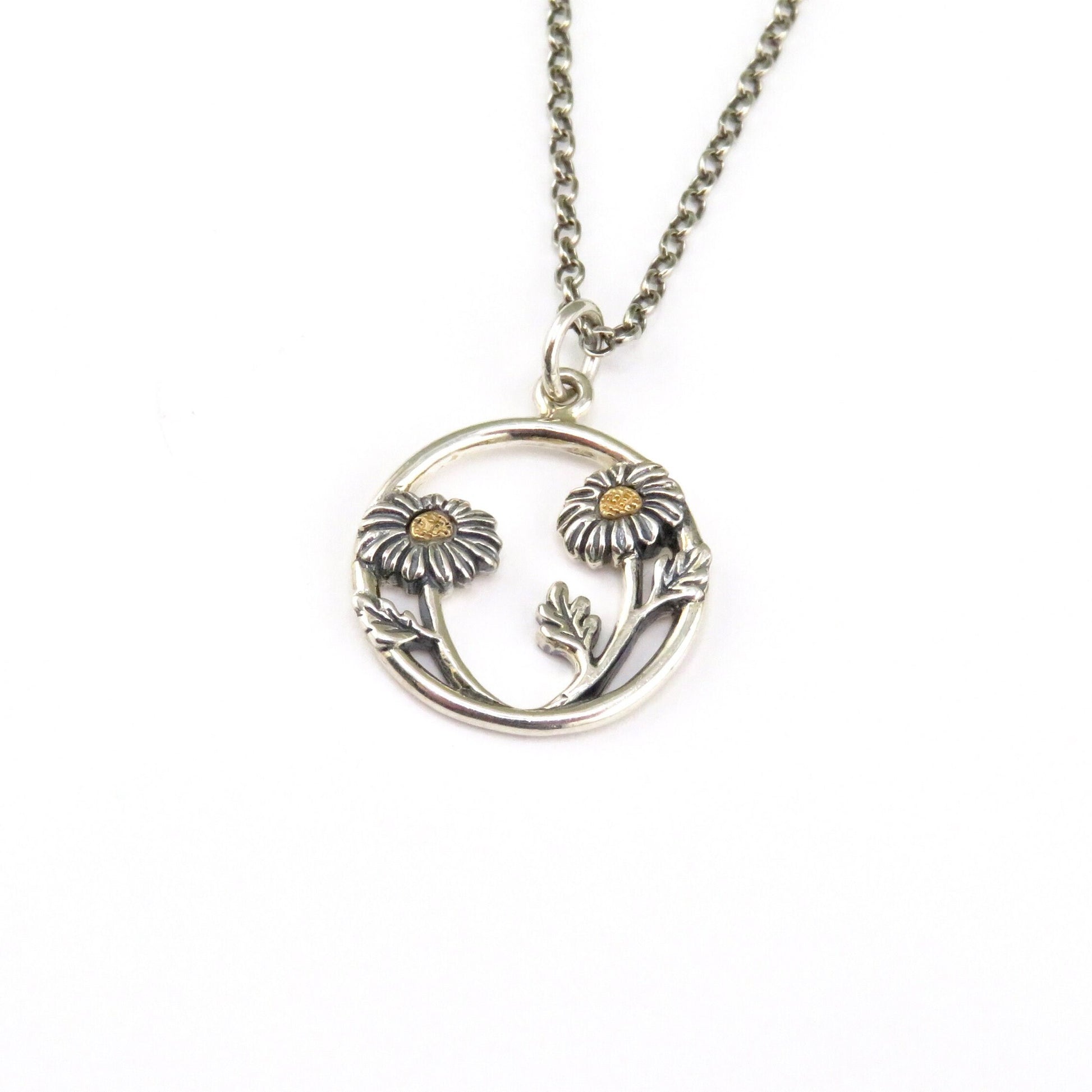 Sterling Daisy Necklace | Two Tone Daisy Necklace | Gold Silver Flower Necklace | Mixed Metal Daisy Necklace | Unique Daisies Necklace