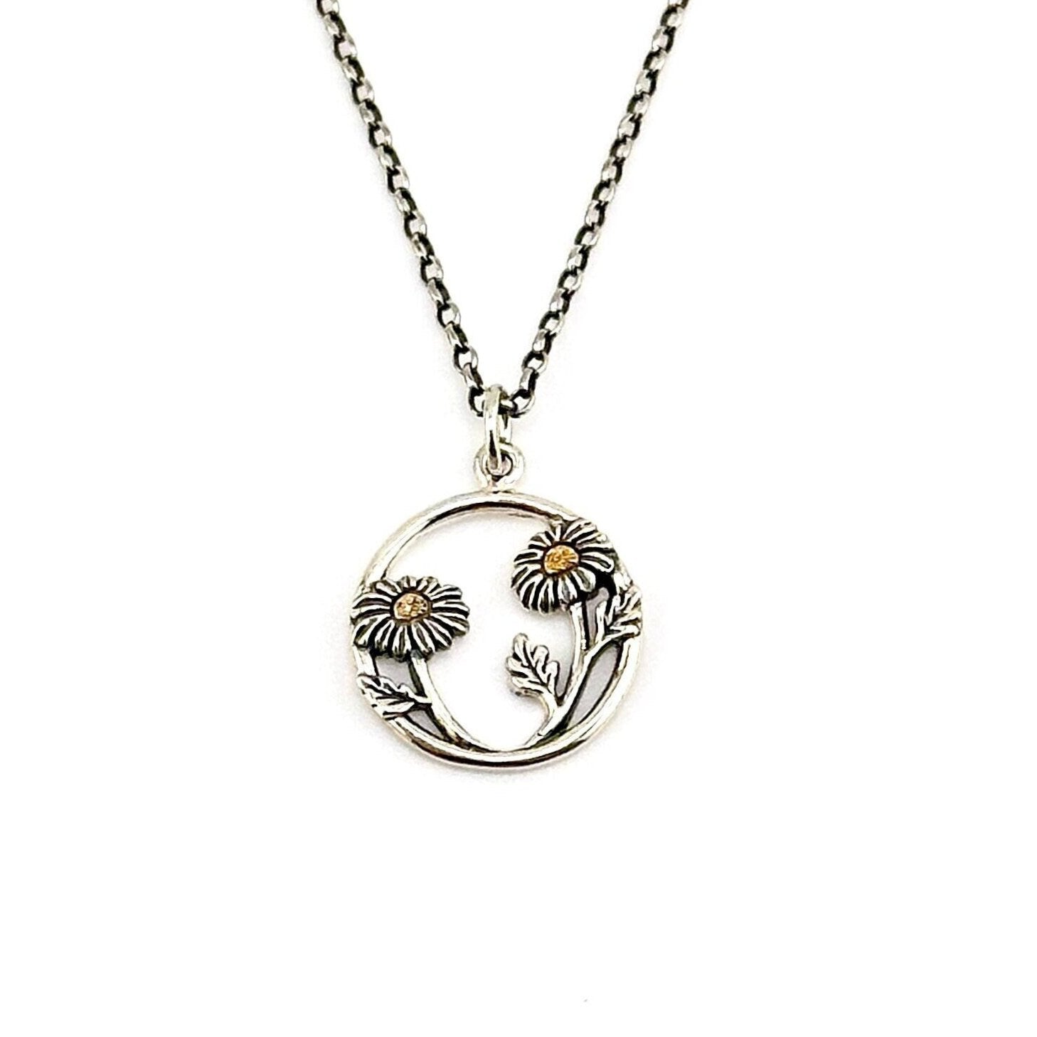 Sterling Daisy Necklace | Two Tone Daisy Necklace | Gold Silver Flower Necklace | Mixed Metal Daisy Necklace | Unique Daisies Necklace