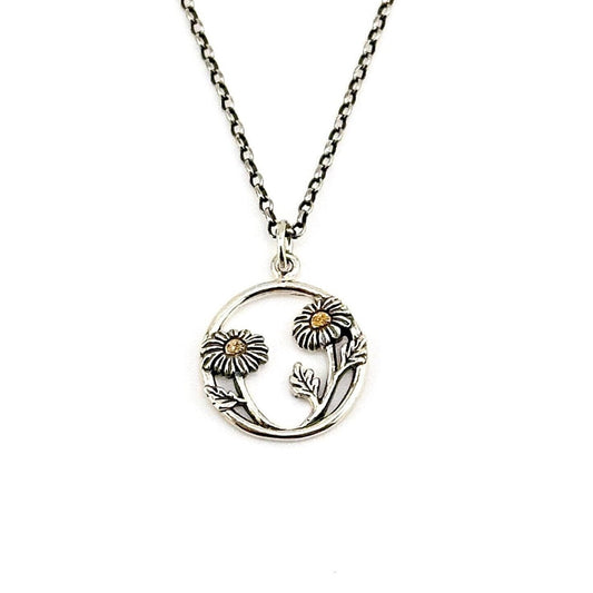 Sterling Daisy Necklace | Two Tone Daisy Necklace | Gold Silver Flower Necklace | Mixed Metal Daisy Necklace | Unique Daisies Necklace