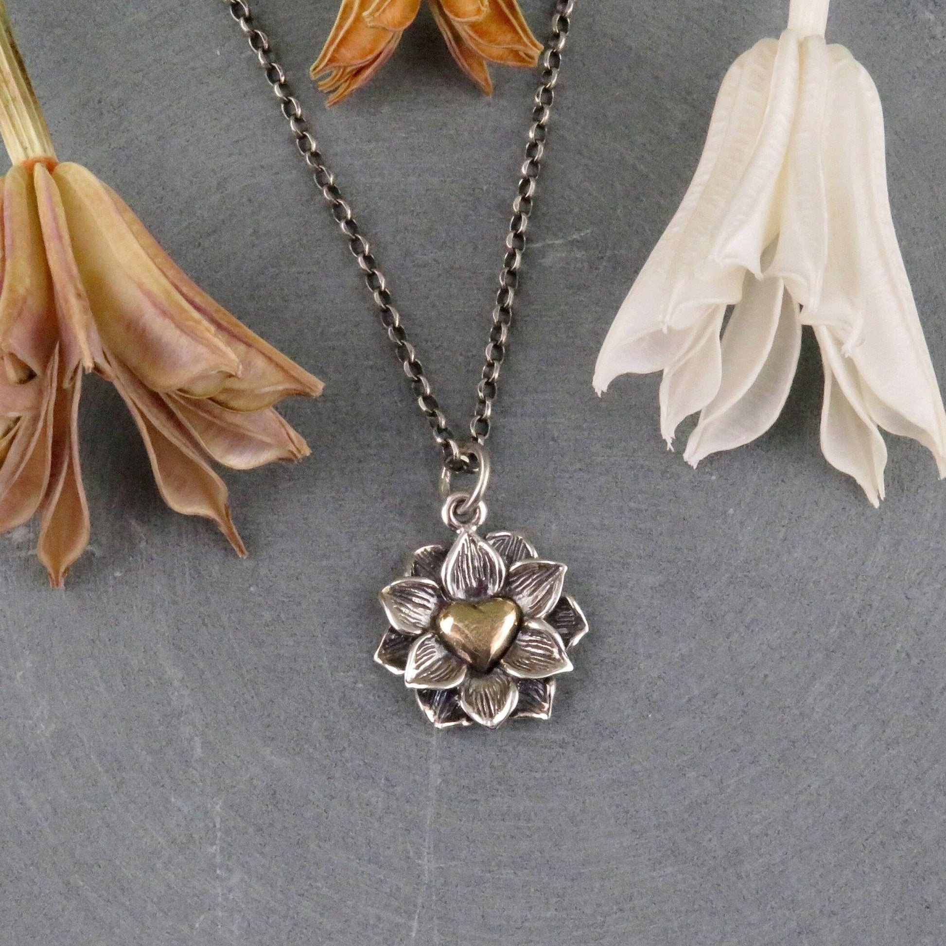 Heart in Lotus Necklace