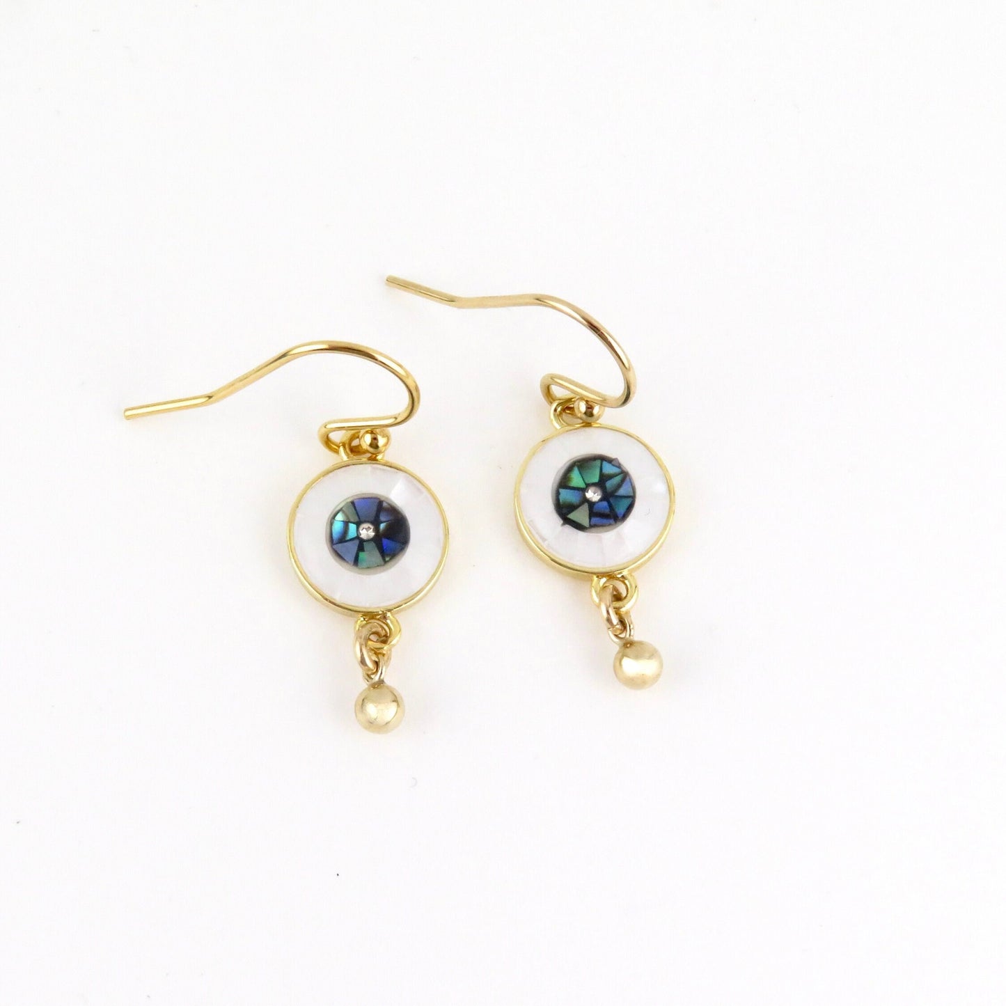 Gold Evil Eye Earrings | Pearl Eye Earrings | Mosaic Pearl Earrings | Abalone Gold Eye Earrings | Evil Eye Pearl Earrings | Eye Drop Earring