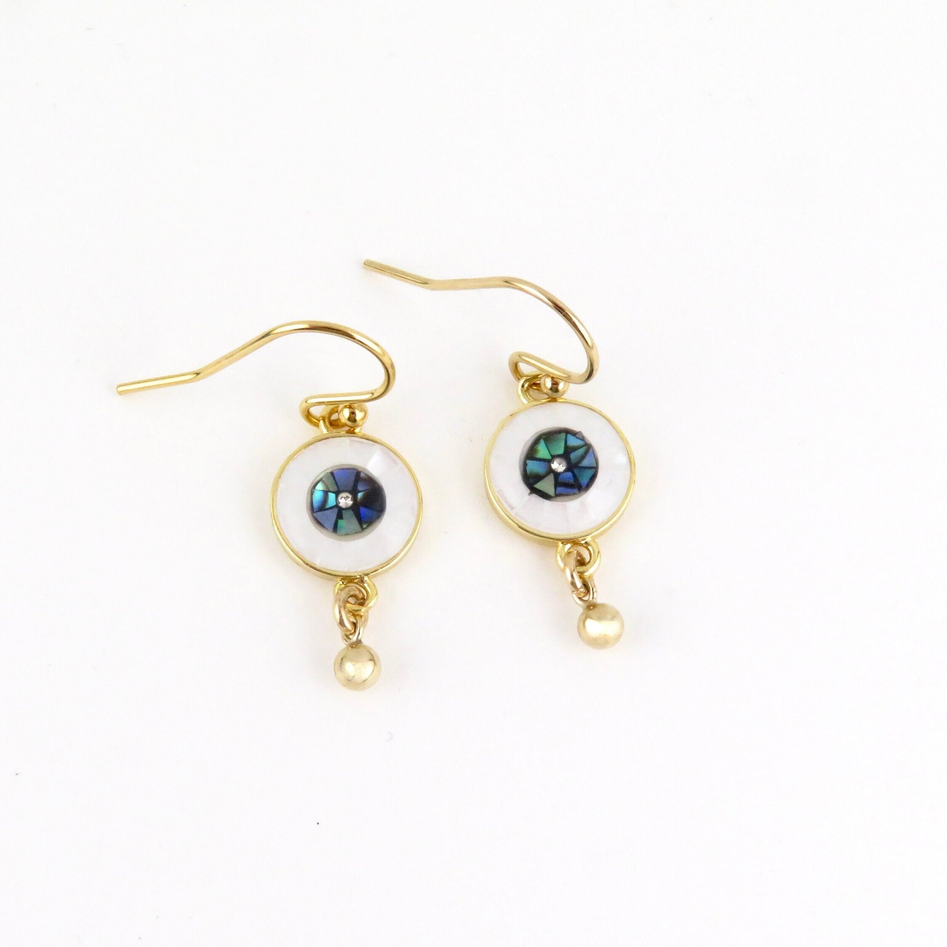 Gold Evil Eye Earrings | Pearl Eye Earrings | Mosaic Pearl Earrings | Abalone Gold Eye Earrings | Evil Eye Pearl Earrings | Eye Drop Earring