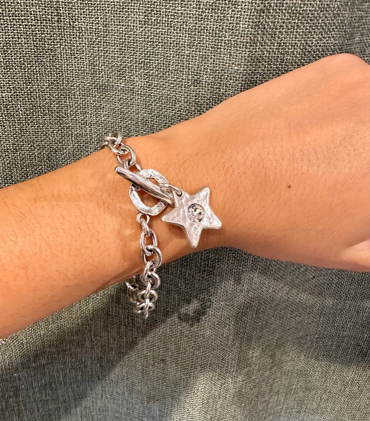 Hammered Silver Star Bracelet | Sparkly Silver Star Bracelet | Chunky Silver Star Bracelet | Brushed Silver Star Bracelet | Toggle Bracelet