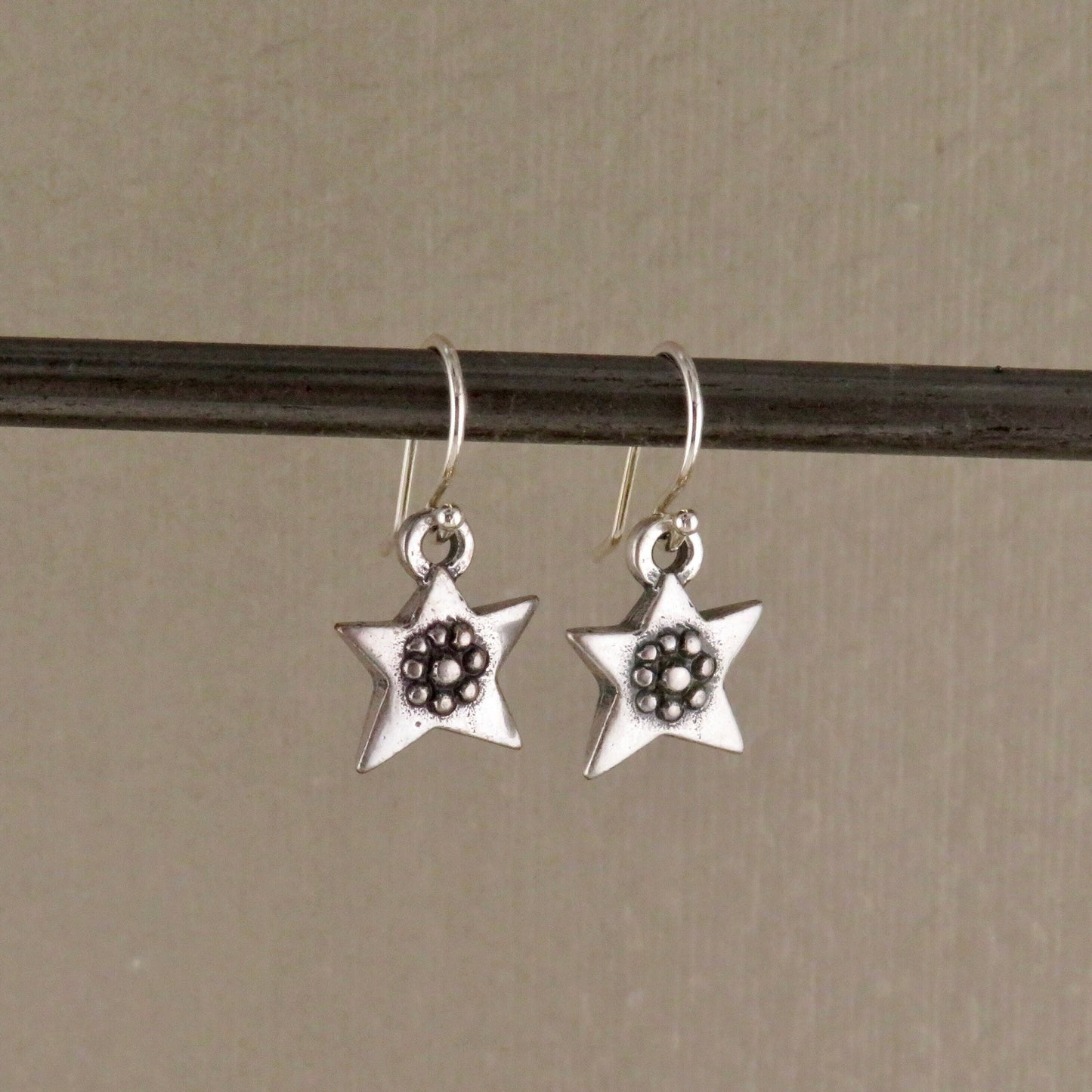 Silver Star Earrings | Rustic Star Earrings | Artisan Star Earrings | Star Flower Earrings | Unique Silver Star Earrings