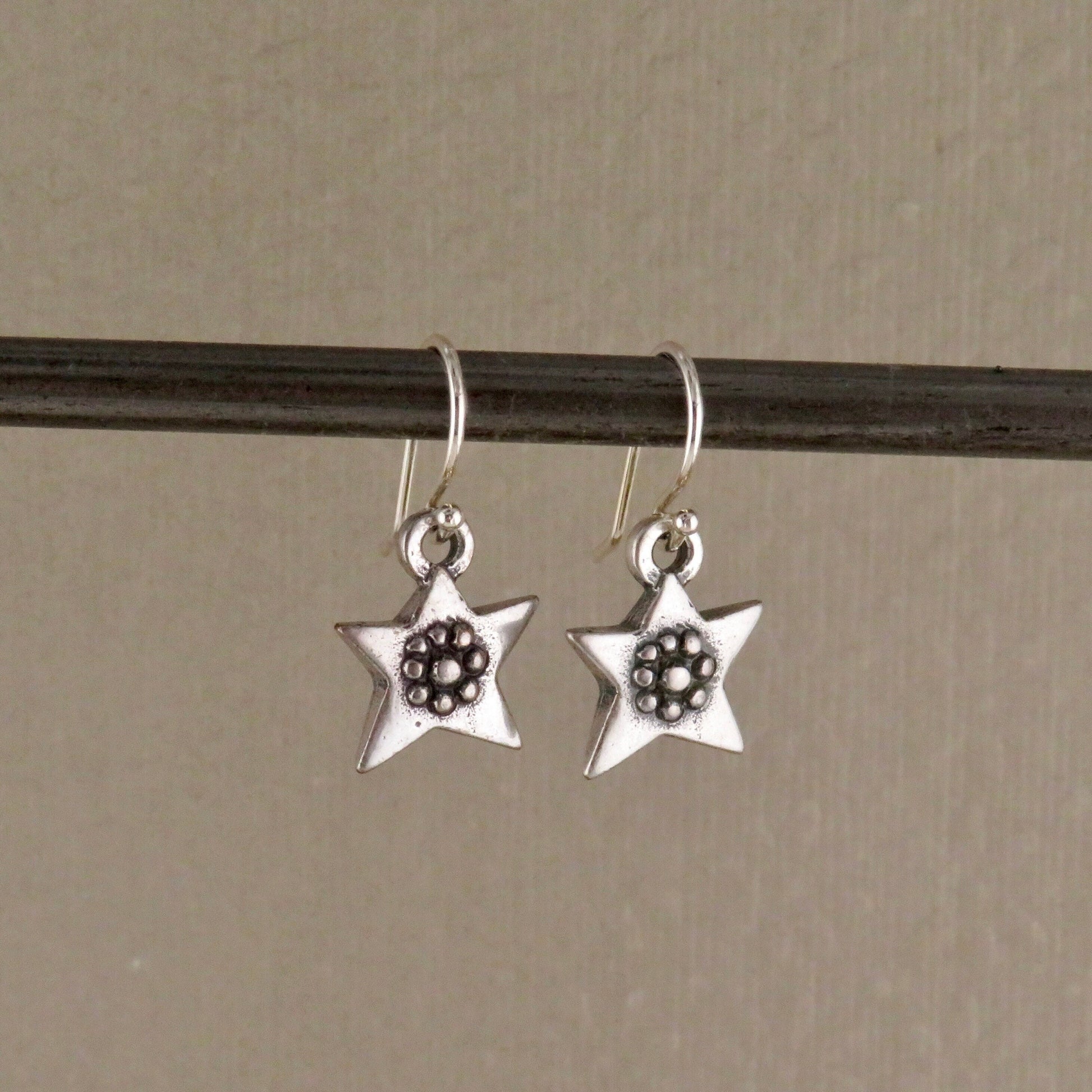 Silver Star Earrings | Rustic Star Earrings | Artisan Star Earrings | Star Flower Earrings | Unique Silver Star Earrings