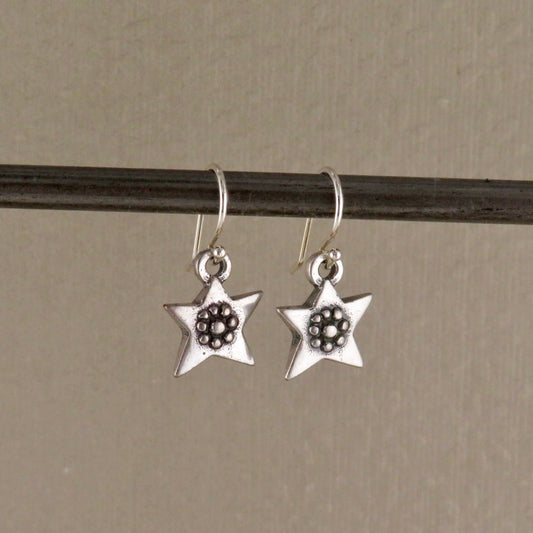 Silver Star Earrings | Rustic Star Earrings | Artisan Star Earrings | Star Flower Earrings | Unique Silver Star Earrings