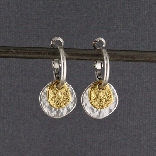 Two Tone Earrings | Silver Gold Hoop Earrings | Mixed Metal Hoop Earrings | Hammered Silver Gold Earrings | Everyday Earrings | Mixed Discs