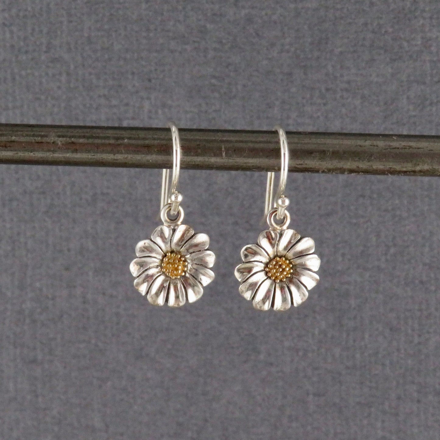 Sterling Small Daisy Earrings | Two Tone Daisy Earrings | Gold Silver Flower Earrings | Mixed Metal Daisy Earrings | Gold Silver Daisies