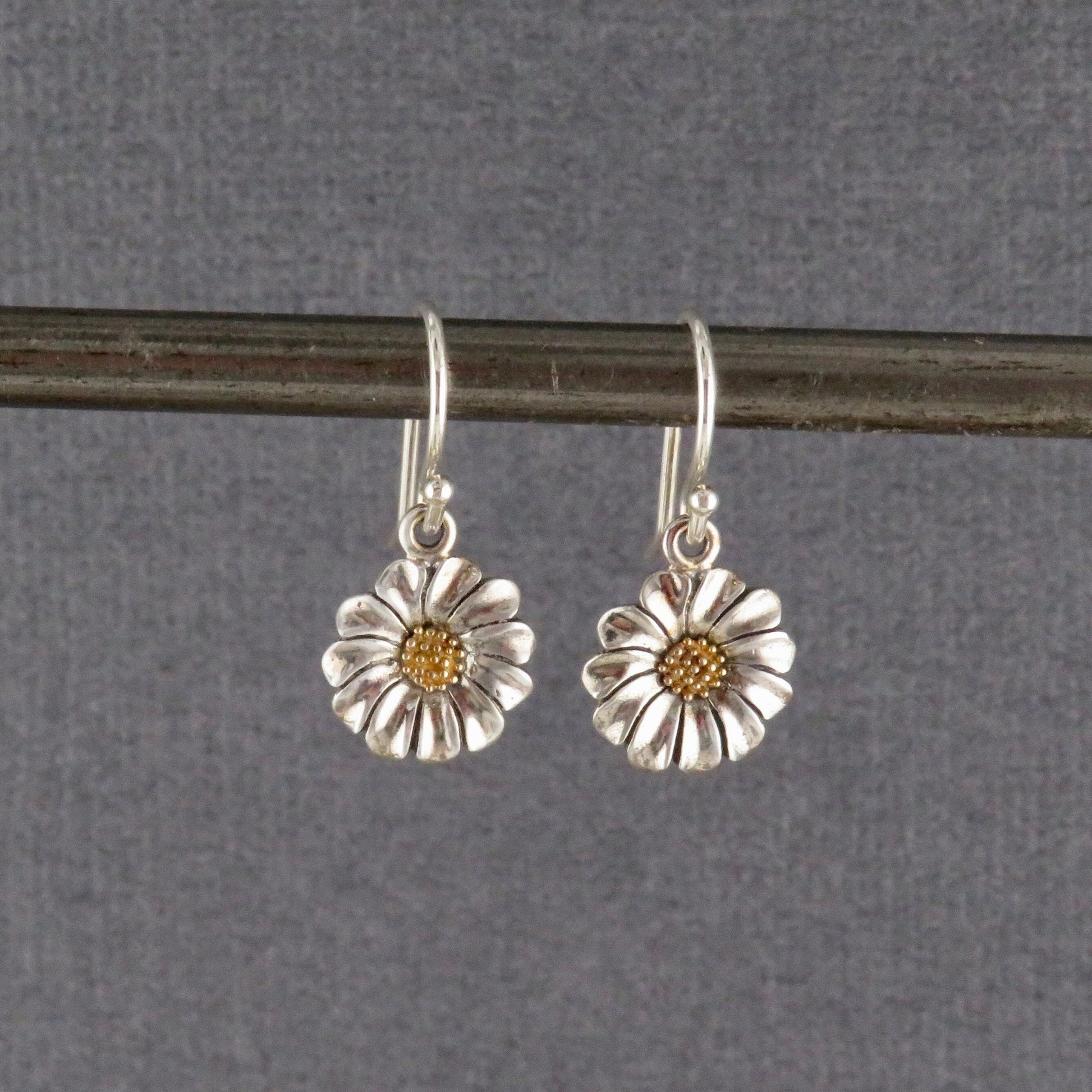 Sterling Small Daisy Earrings | Two Tone Daisy Earrings | Gold Silver Flower Earrings | Mixed Metal Daisy Earrings | Gold Silver Daisies