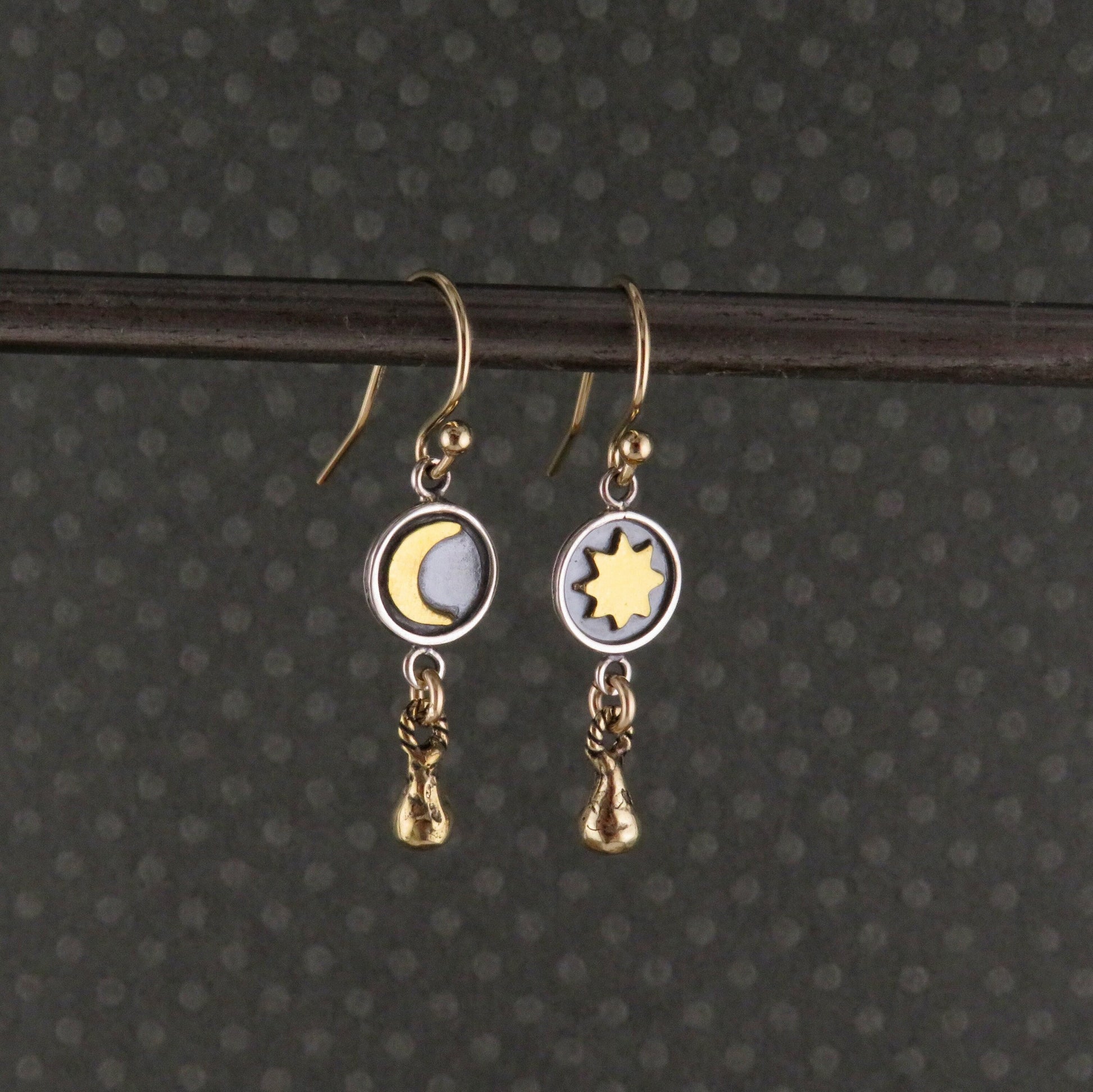 Mismatched Earrings | Mixed Metal Celestial Earrings | Two Tone Earrings | Silver Gold Celestial Drop Earrings | Sterling Moon Star Earrings