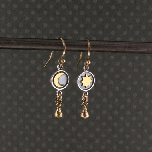 Mismatched Earrings | Mixed Metal Celestial Earrings | Two Tone Earrings | Silver Gold Celestial Drop Earrings | Sterling Moon Star Earrings