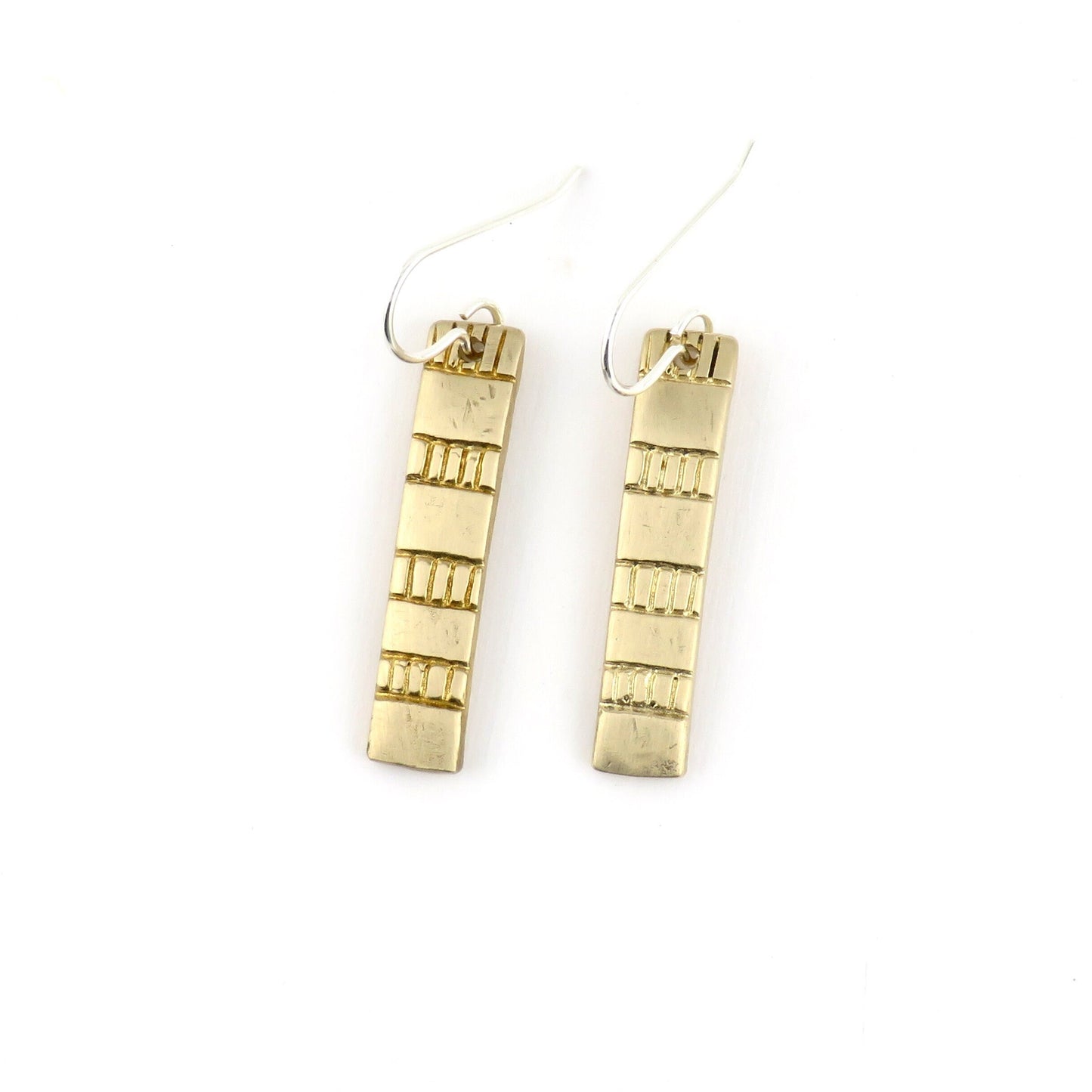 Gold Rectangle Earrings | Hammered Bronze Earring | Rustic Earrings | Rectangle Drop Earrings | Etched Bronze Geometric Earrings