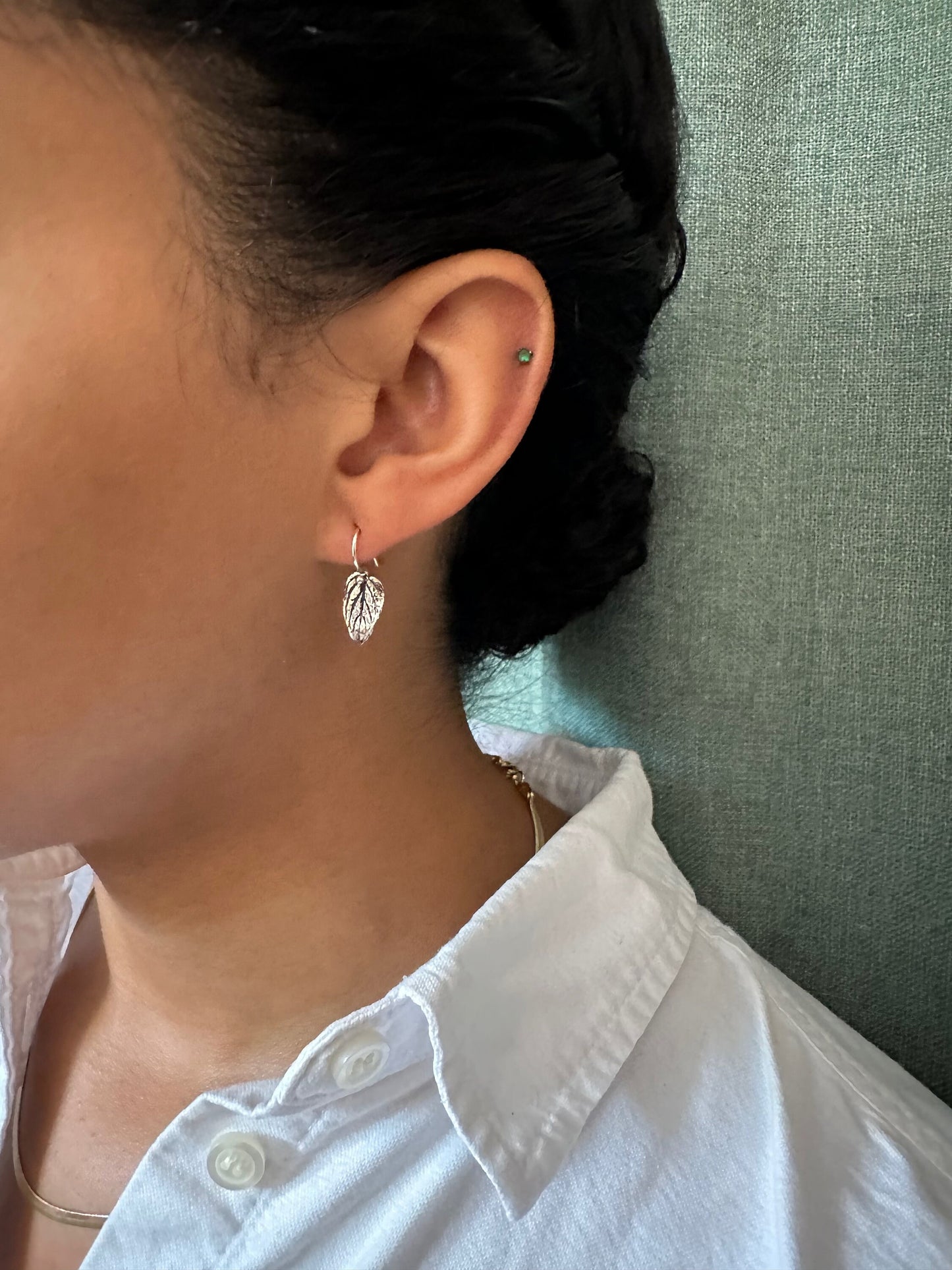 Sterling Leaf Earrings | Silver Nature Earrings | Sterling Silver Leaves Earrings | Mint Leaf Earrings | Sterling Delicate Leaf Earrings