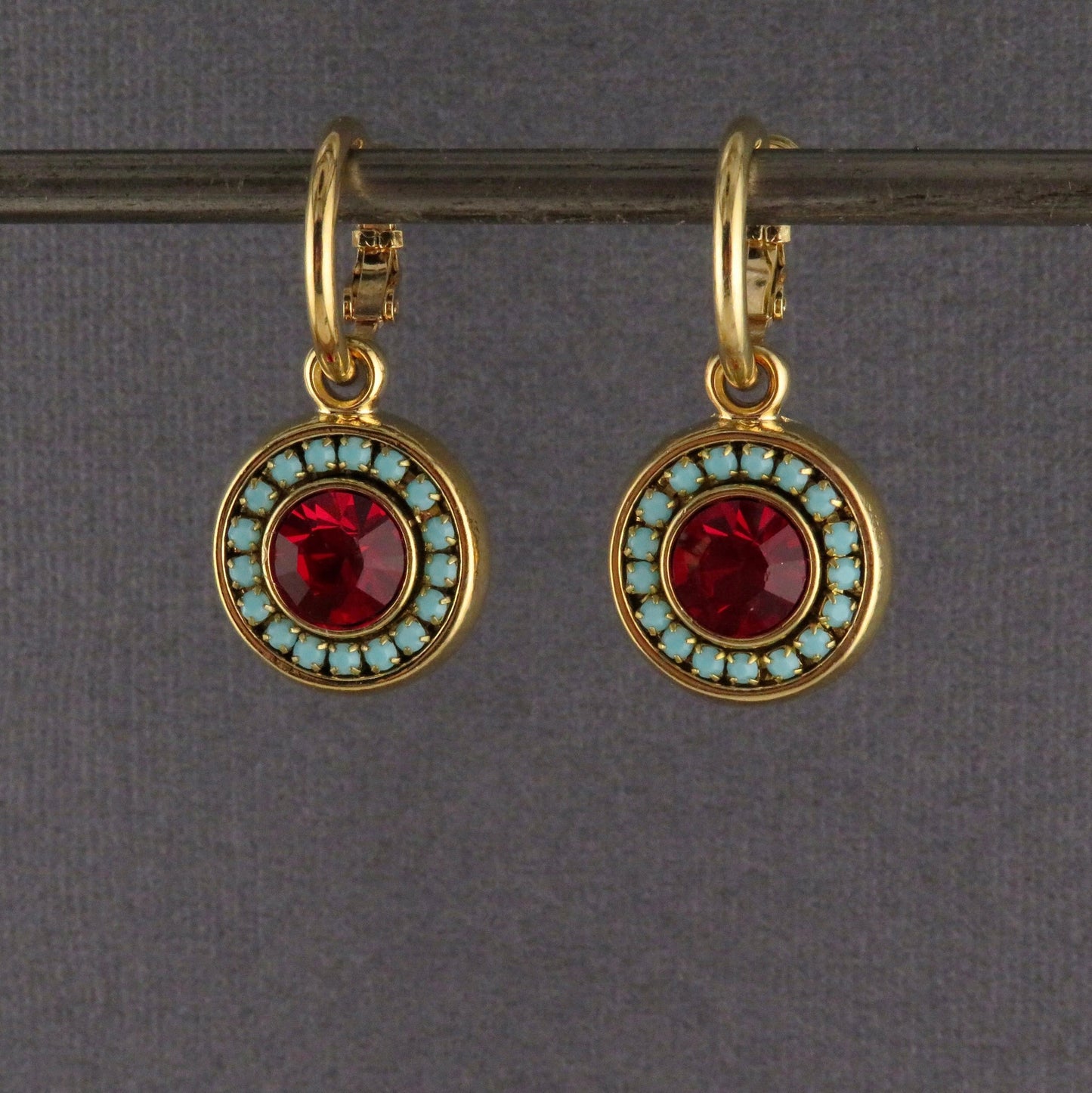 Colorful Sparkly Earrings | Turquoise Red Earring | Gold Crystal Earrings | Statement Earrings | Turquoise Gold Hoop | Pave Crystal Earrings