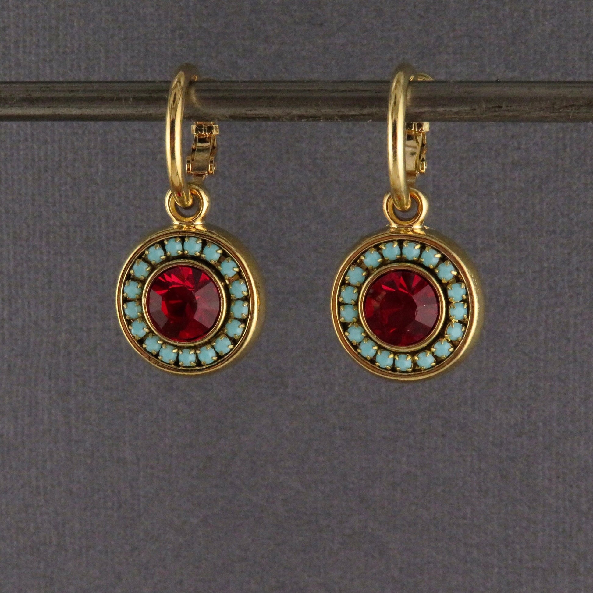 Colorful Sparkly Earrings | Turquoise Red Earring | Gold Crystal Earrings | Statement Earrings | Turquoise Gold Hoop | Pave Crystal Earrings