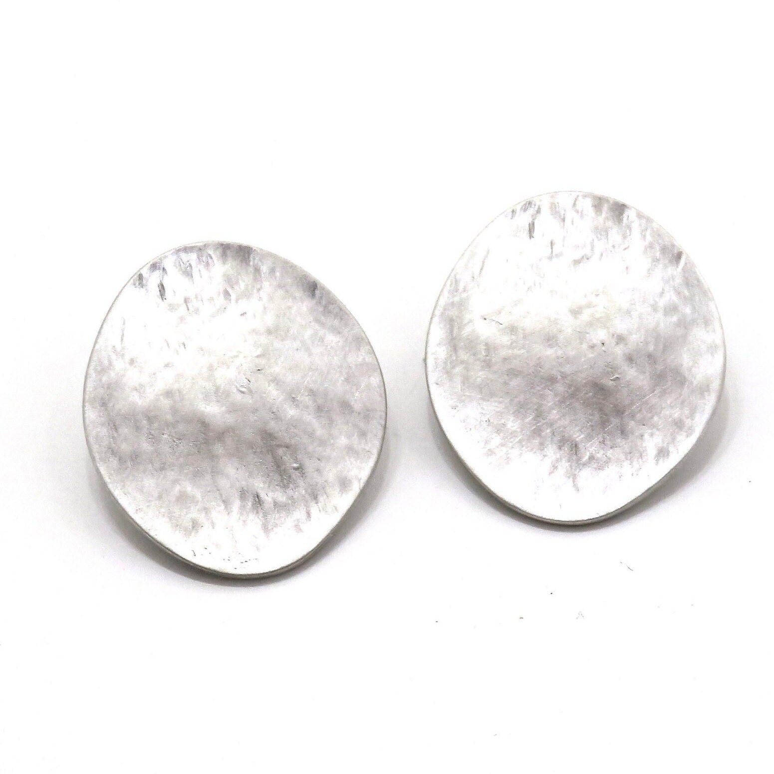 Clip On Earrings | Silver Clip On Earrings | Hammered Clip-On Earrings | Oval Silver Clips Earrings | Matte Silver Clip On Earrings