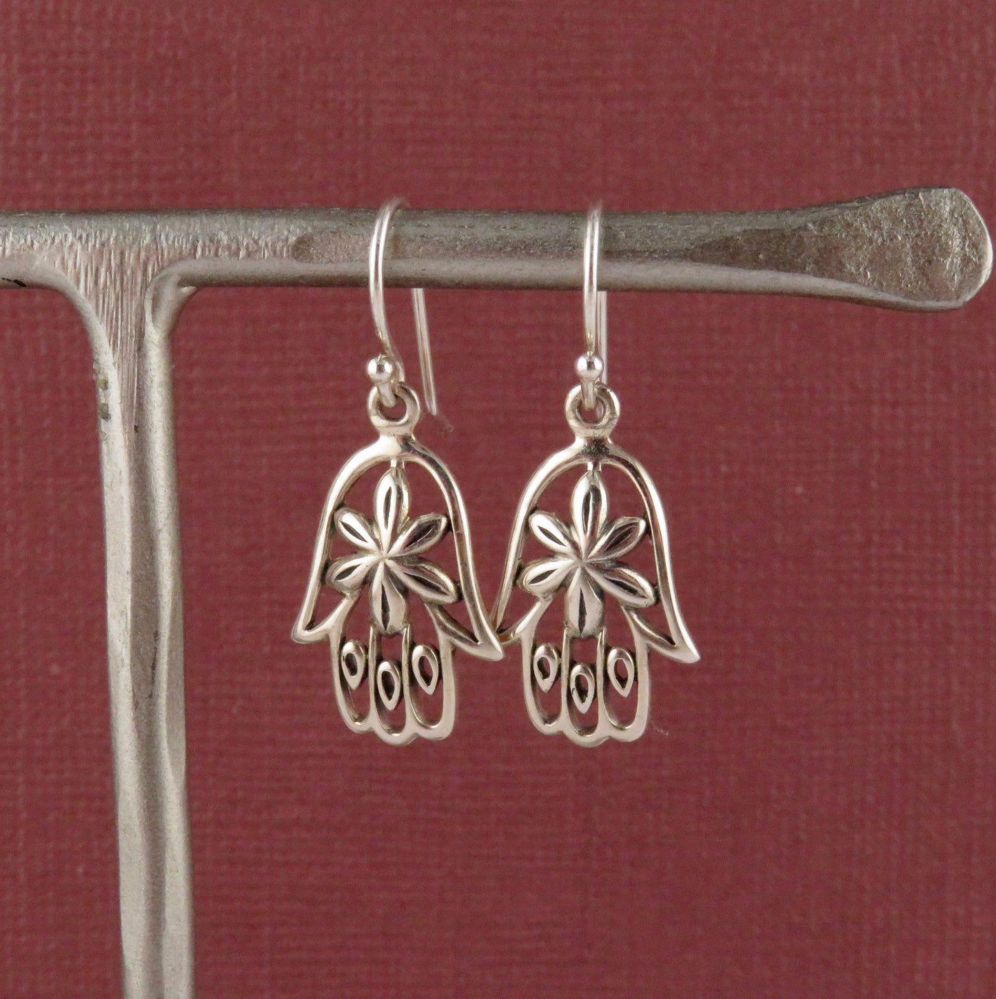 Hamsa Earrings, Silver Hamsa Earrings, Hand Earrings, Spiritual Earrings, Floral Hamsa Earrings, Bat Mitzvah Gift, Silver Hand Earrings