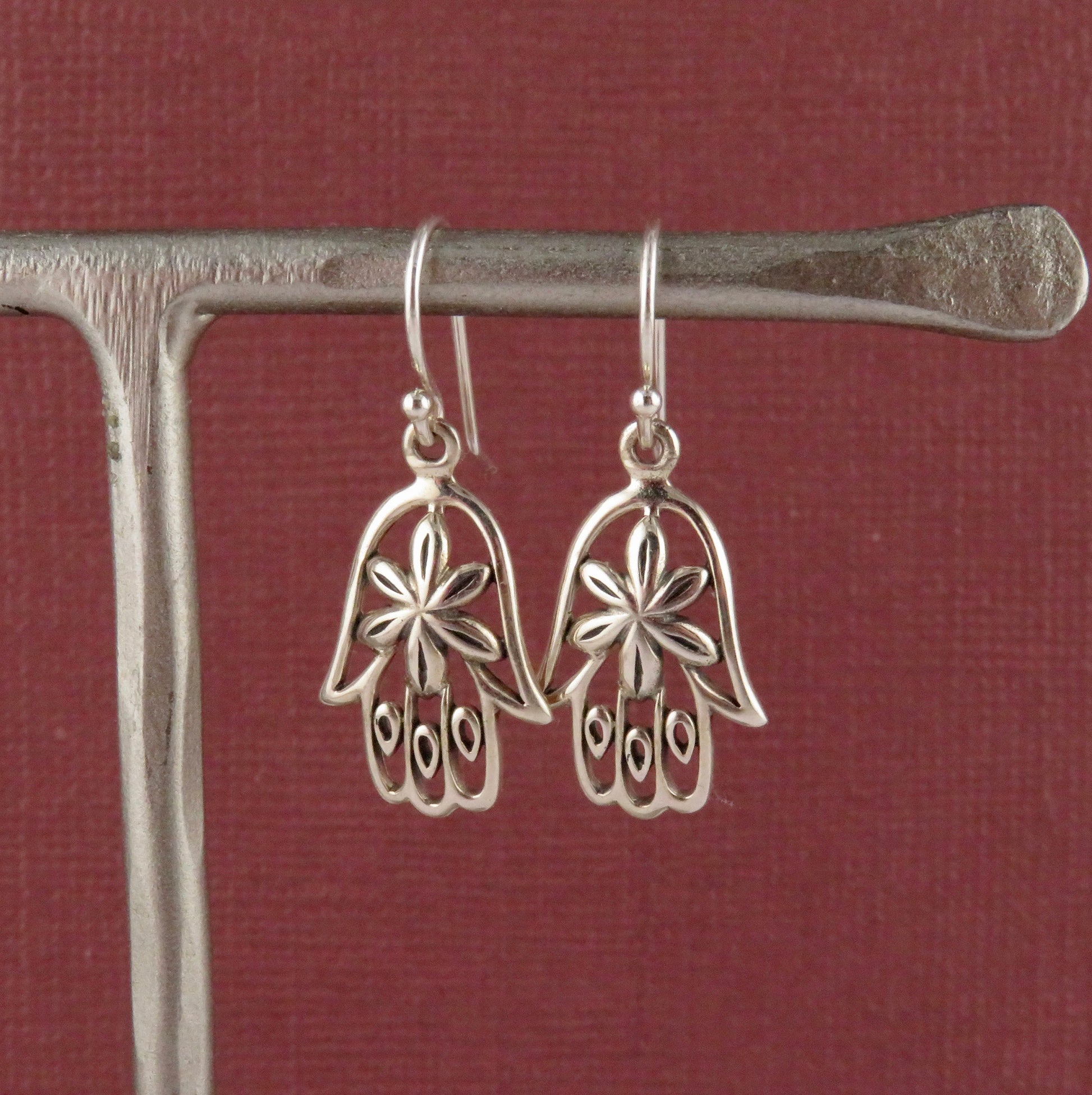 Hamsa Earrings, Silver Hamsa Earrings, Hand Earrings, Spiritual Earrings, Floral Hamsa Earrings, Bat Mitzvah Gift, Silver Hand Earrings