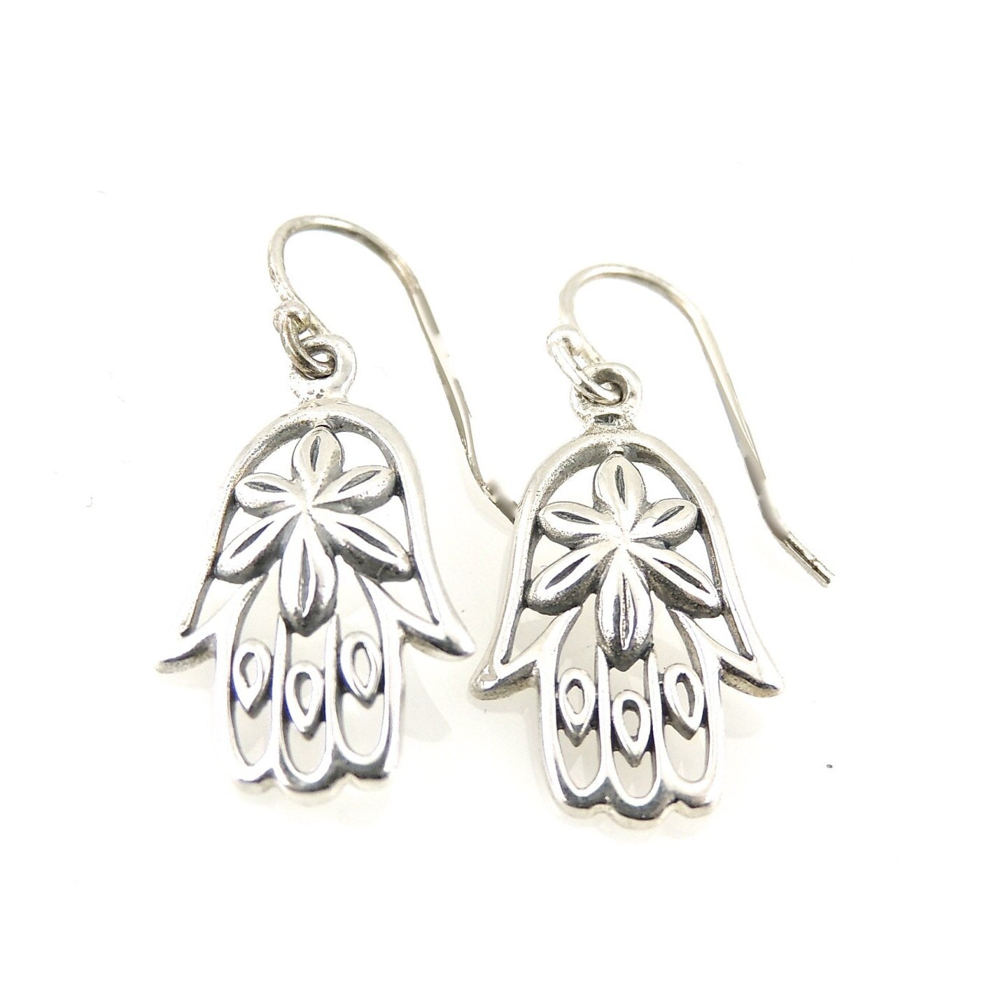 Hamsa Earrings, Silver Hamsa Earrings, Hand Earrings, Spiritual Earrings, Floral Hamsa Earrings, Bat Mitzvah Gift, Silver Hand Earrings