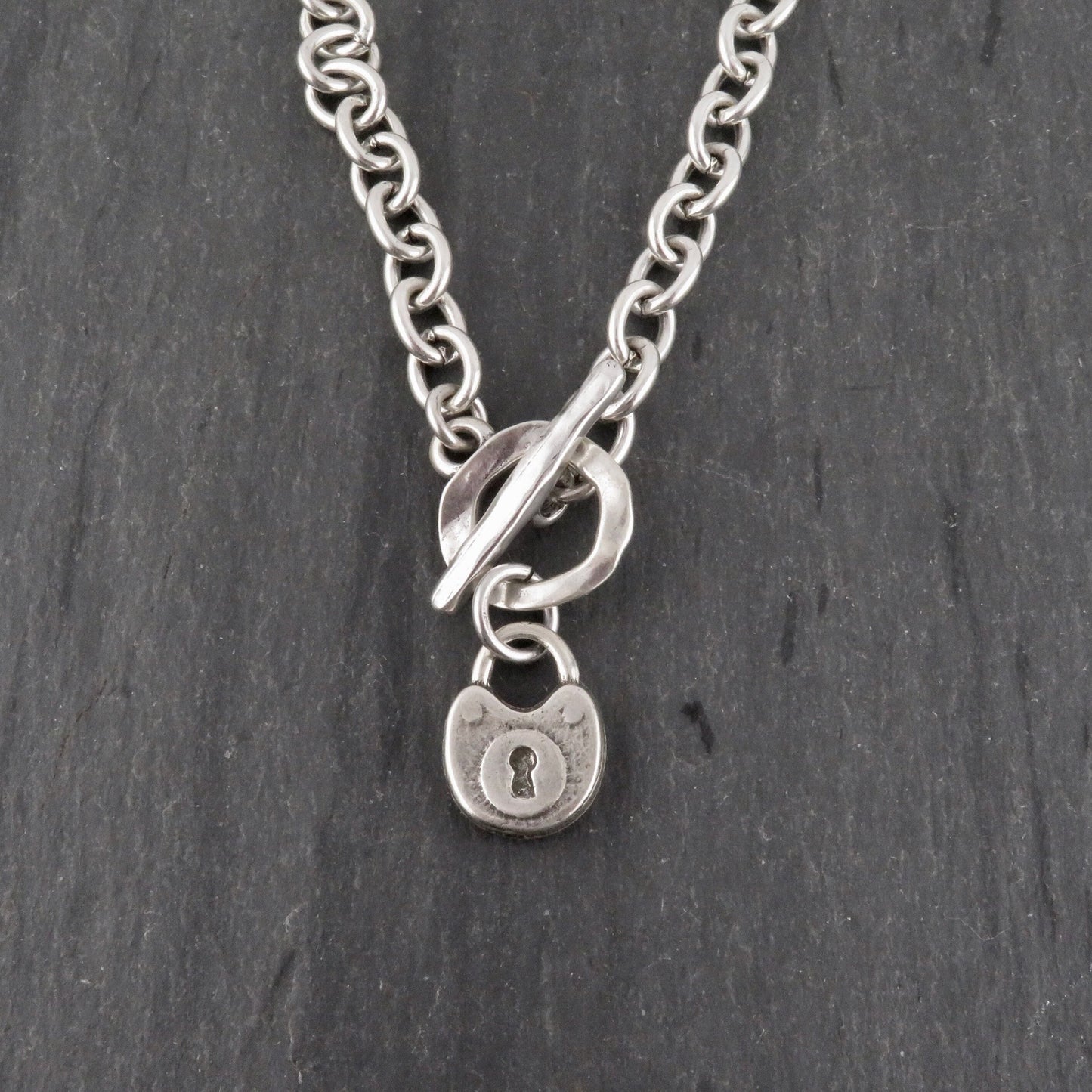 Chunky Lock Necklace | Silver Padlock Pendant | Chunky Silver Lock | Front Toggle Lock Necklace | Chunky Jewelry | Rustic Lock Charm