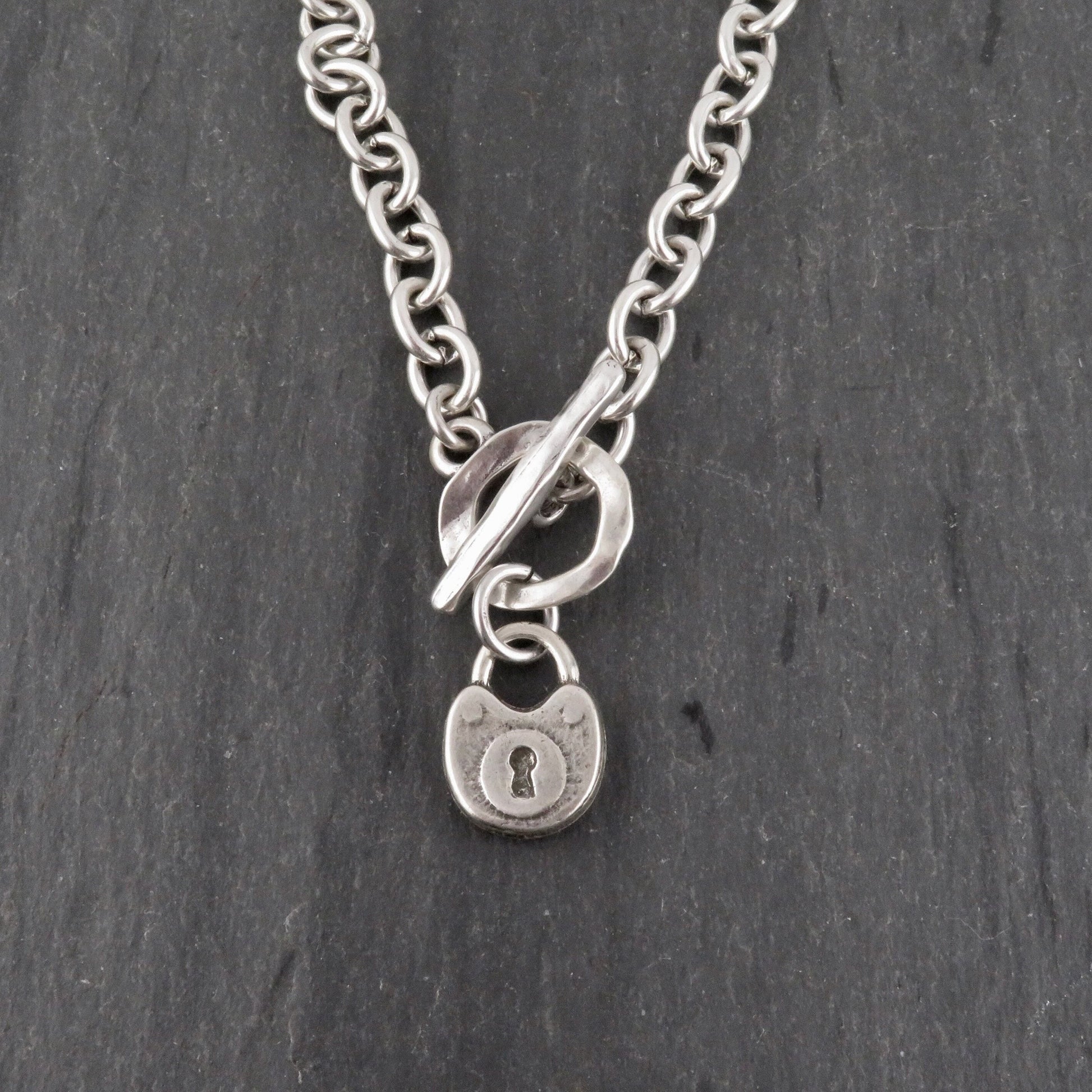 Chunky Lock Necklace | Silver Padlock Pendant | Chunky Silver Lock | Front Toggle Lock Necklace | Chunky Jewelry | Rustic Lock Charm