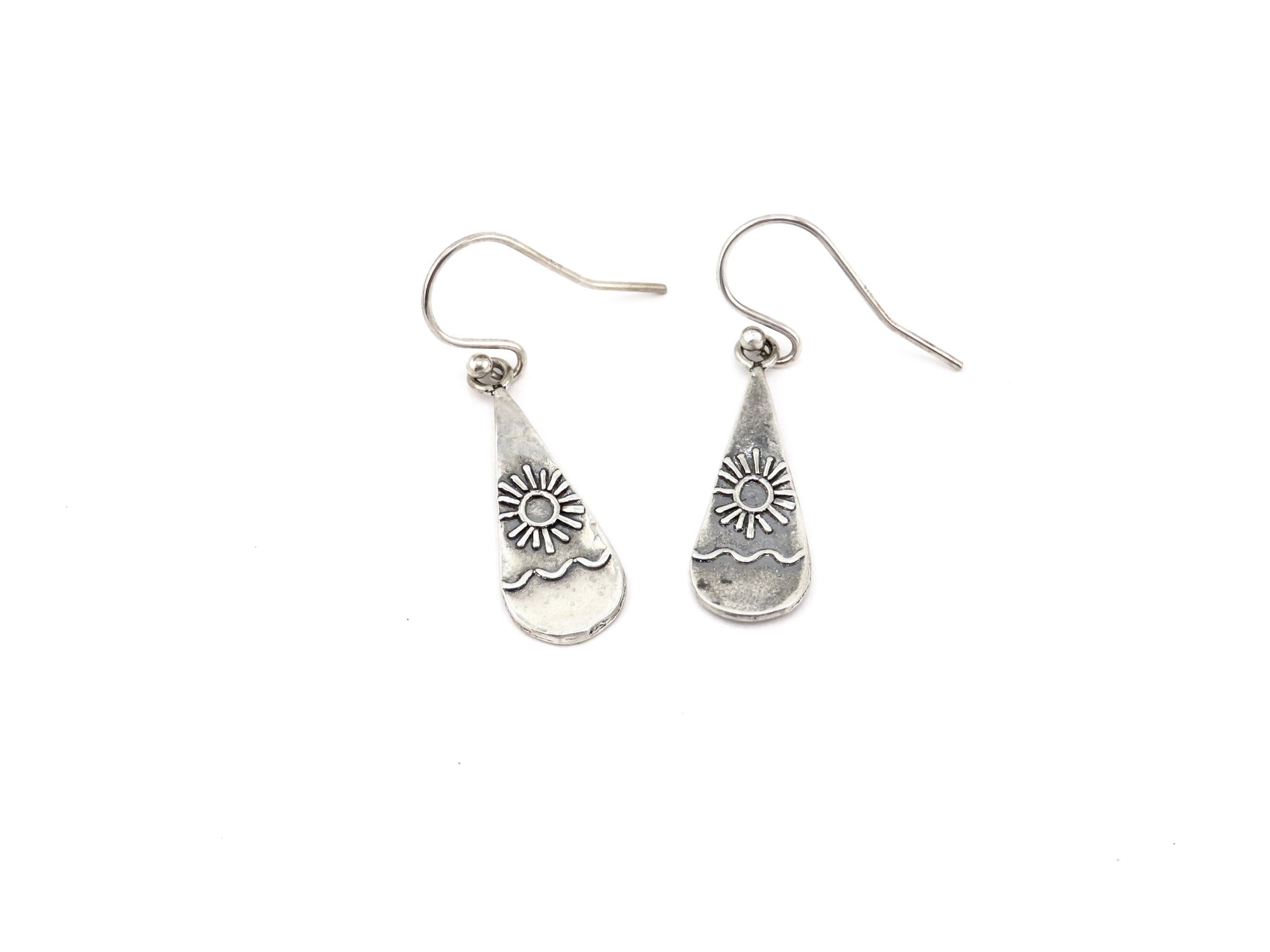 Sterling Teardrop Earrings | Silver Sun Earrings | Sterling Silver Horizon Earrings | Silver Beach Sun Earrings | Sun Sky Scene Earrings