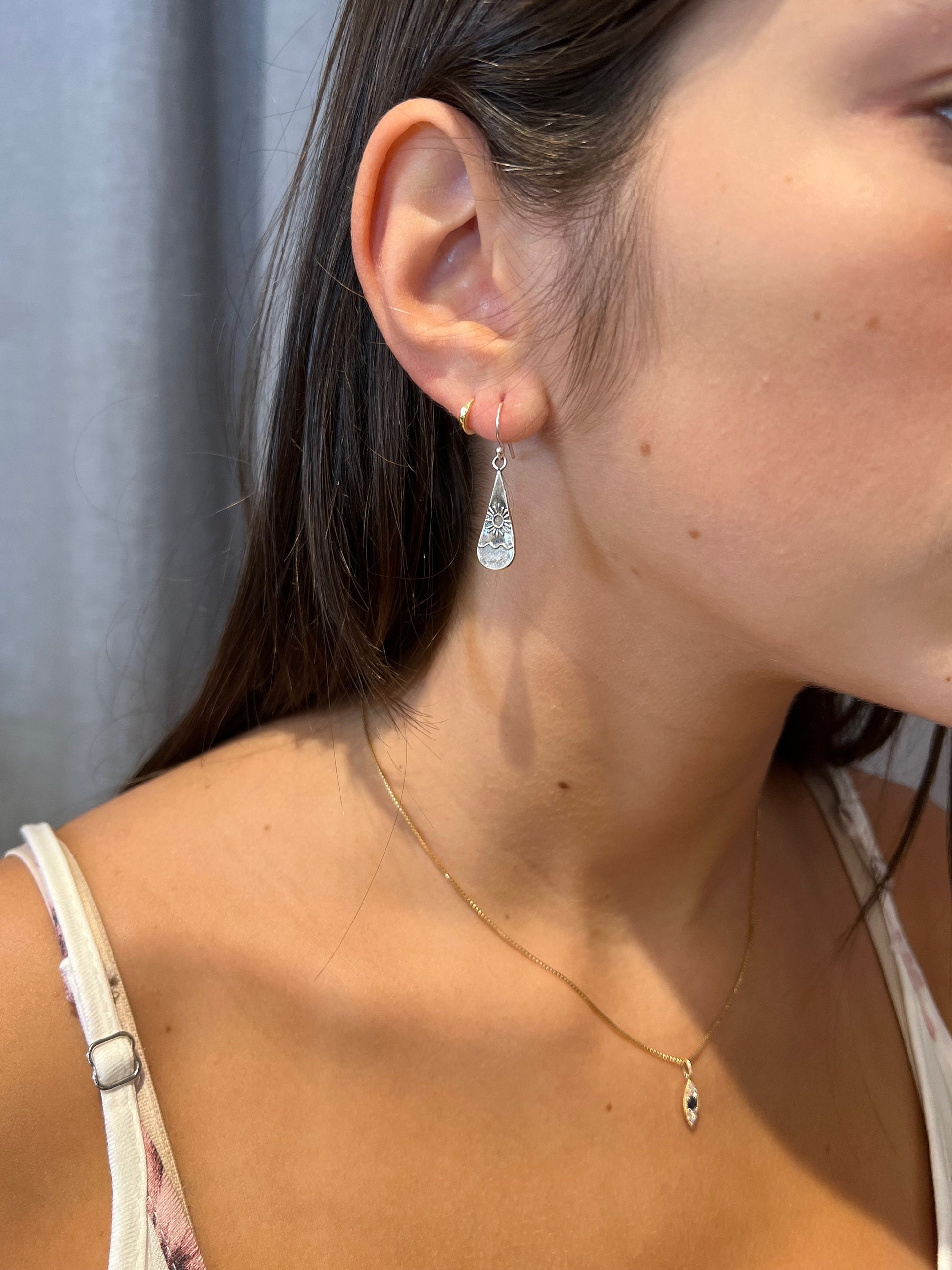 Sterling Teardrop Earrings | Silver Sun Earrings | Sterling Silver Horizon Earrings | Silver Beach Sun Earrings | Sun Sky Scene Earrings