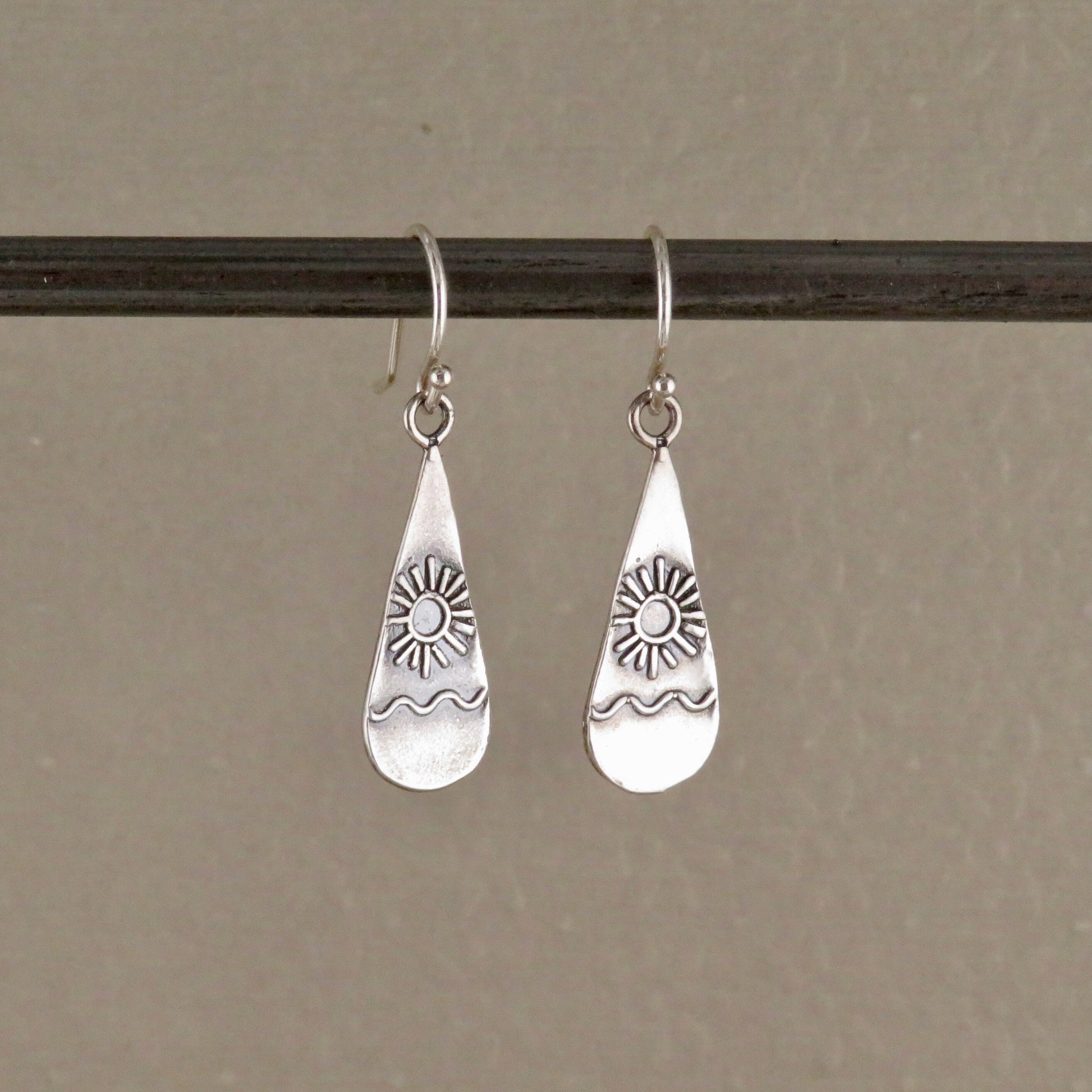 Sterling Teardrop Earrings | Silver Sun Earrings | Sterling Silver Horizon Earrings | Silver Beach Sun Earrings | Sun Sky Scene Earrings