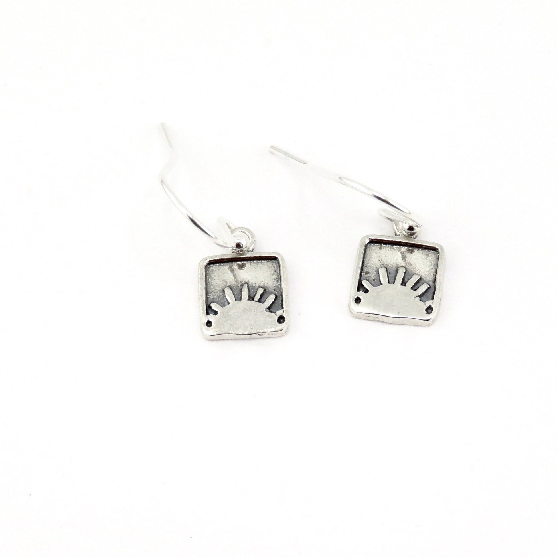 Sterling Sun Earrings | Silver Framed Sun Earrings | Sterling Rustic Sun Pendants| Silver Sun Earrings | Square Sun Earrings | Unique Suns