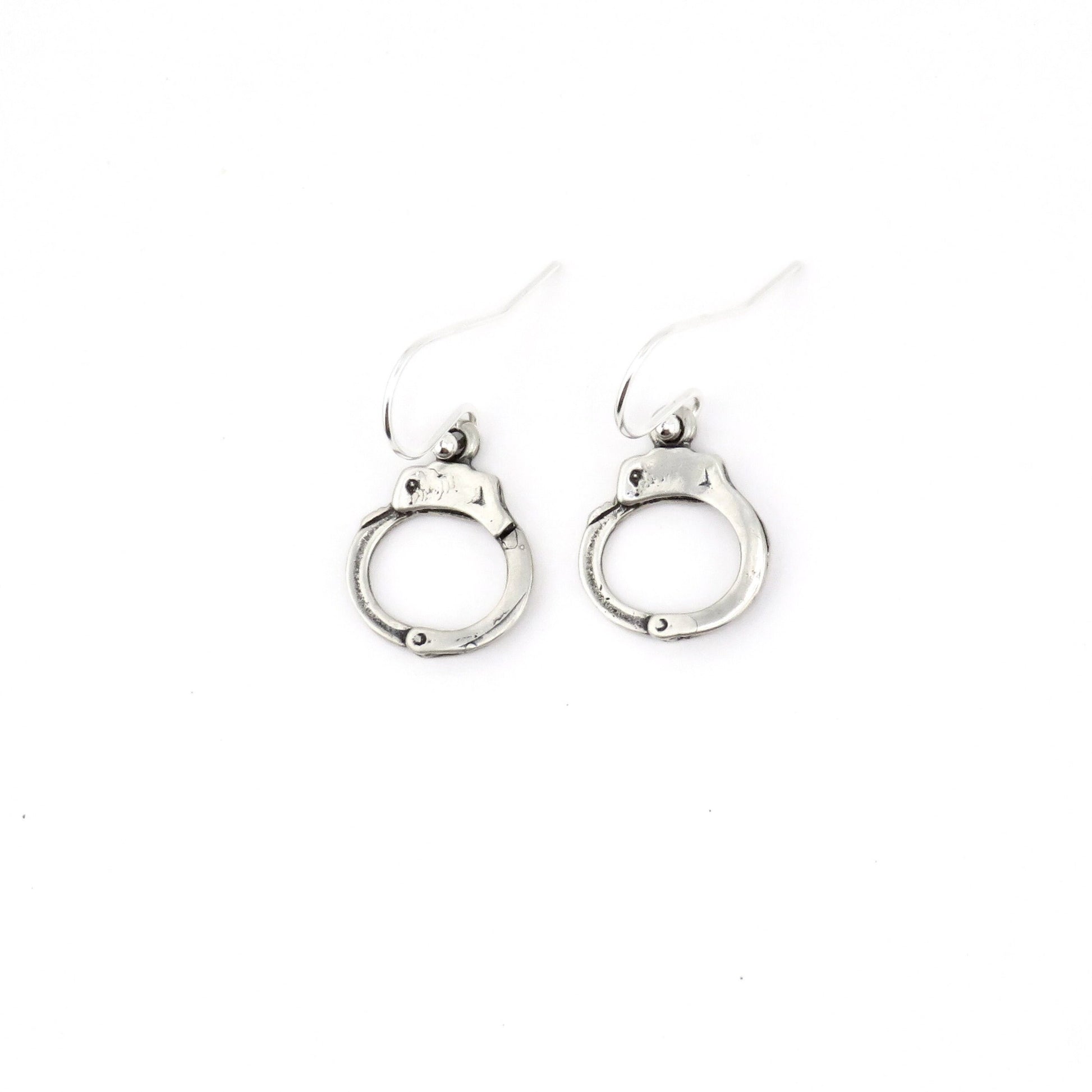 Sterling Handcuff Earrings | Silver Handcuffs Earrings | Handcuff Jewelry | Rustic Handcuff Earrings | 3D Handcuff Earrings
