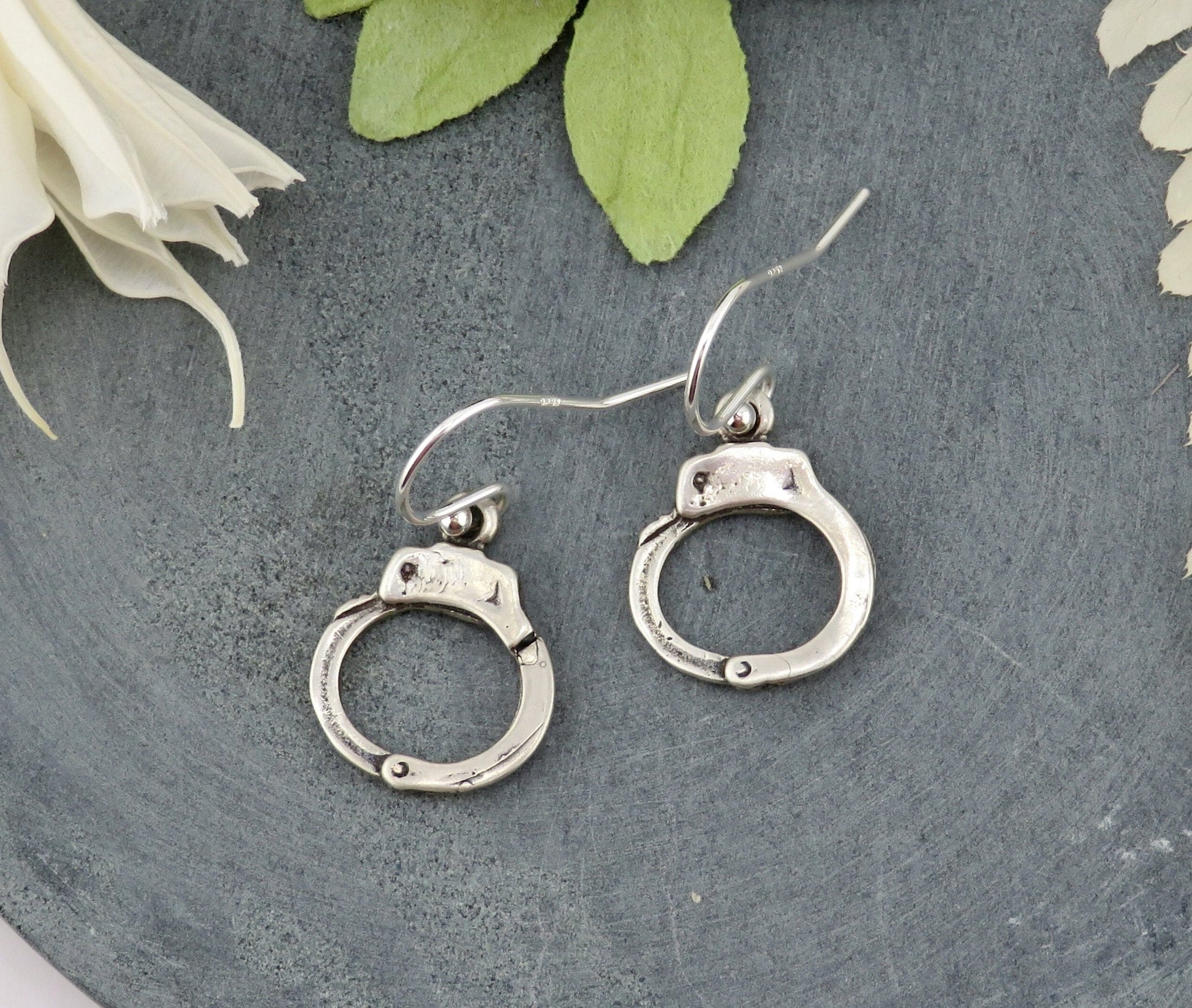 Sterling Handcuff Earrings | Silver Handcuffs Earrings | Handcuff Jewelry | Rustic Handcuff Earrings | 3D Handcuff Earrings