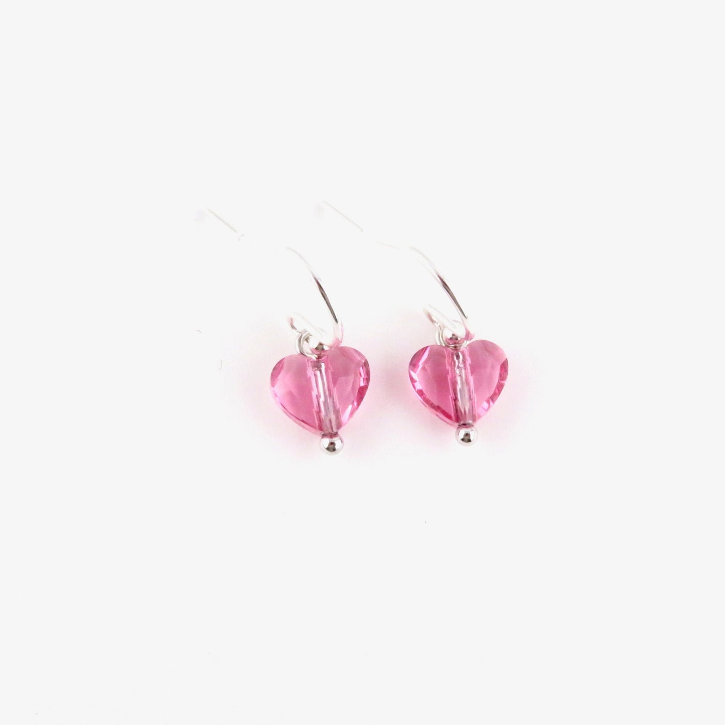 Pink Crystal Heart Earrings | Sterling Pink Heart Earrings | Sweet Heart Earrings | Silver Crystal Heart Earrings | Delicate Heart Earrings
