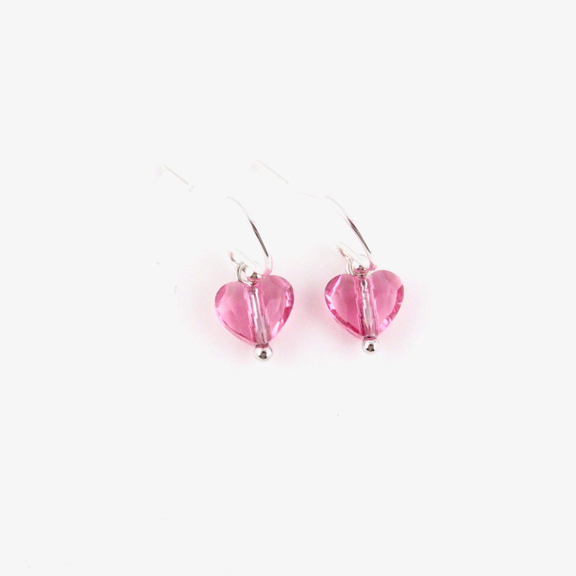 Pink Crystal Heart Earrings | Sterling Pink Heart Earrings | Sweet Heart Earrings | Silver Crystal Heart Earrings | Delicate Heart Earrings