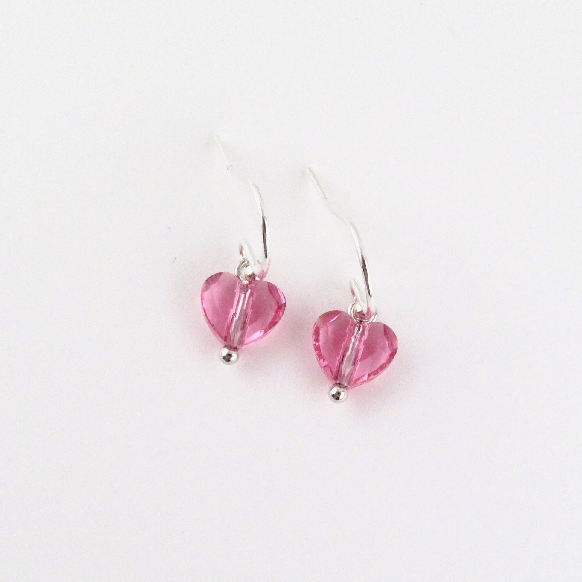 Pink Crystal Heart Earrings | Sterling Pink Heart Earrings | Sweet Heart Earrings | Silver Crystal Heart Earrings | Delicate Heart Earrings