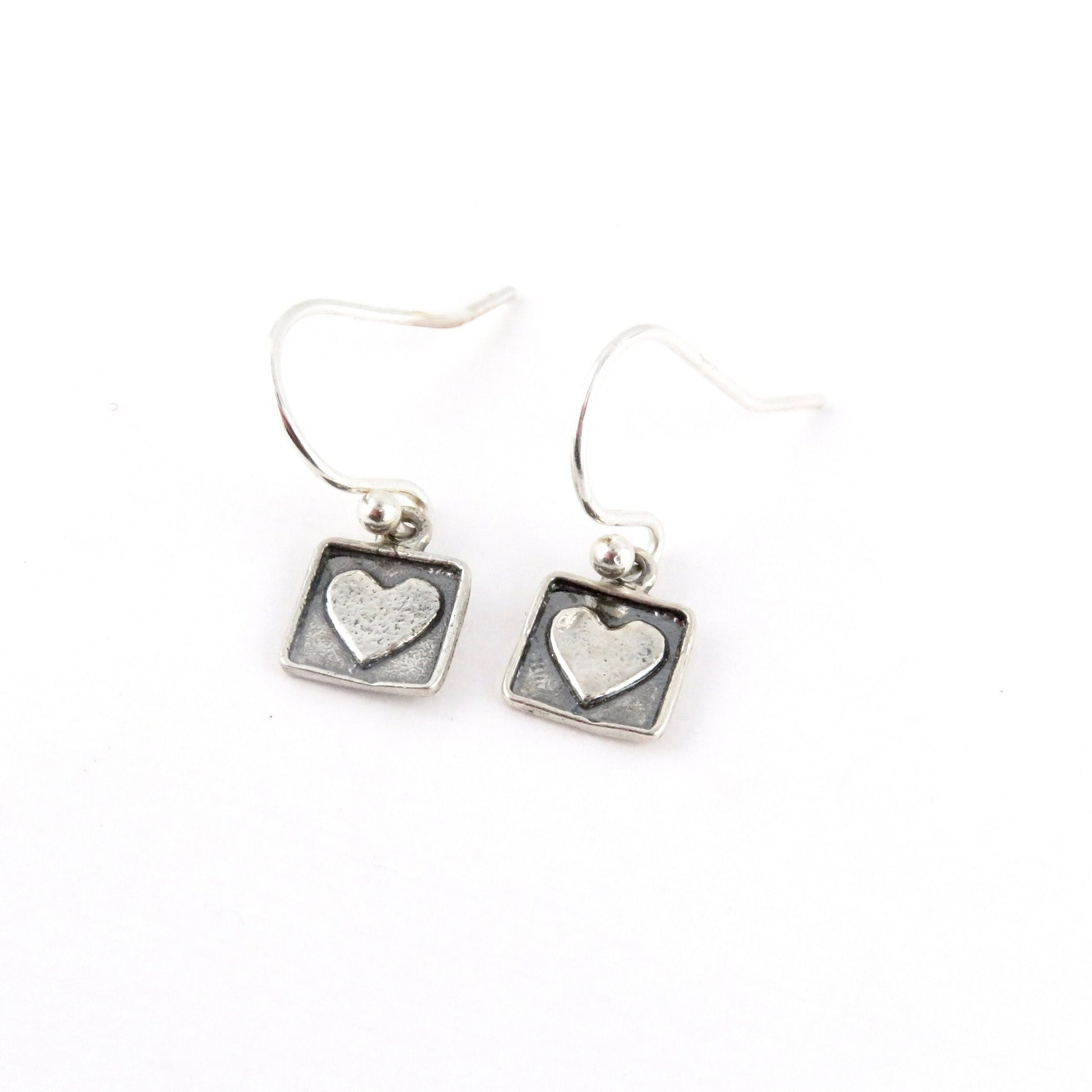 Sterling Heart Earrings, Framed Heart Earrings, Silver Heart Earrings, Minimal Heart Earrings, Sweet Earrings, Girl Earrings, Small Hearts