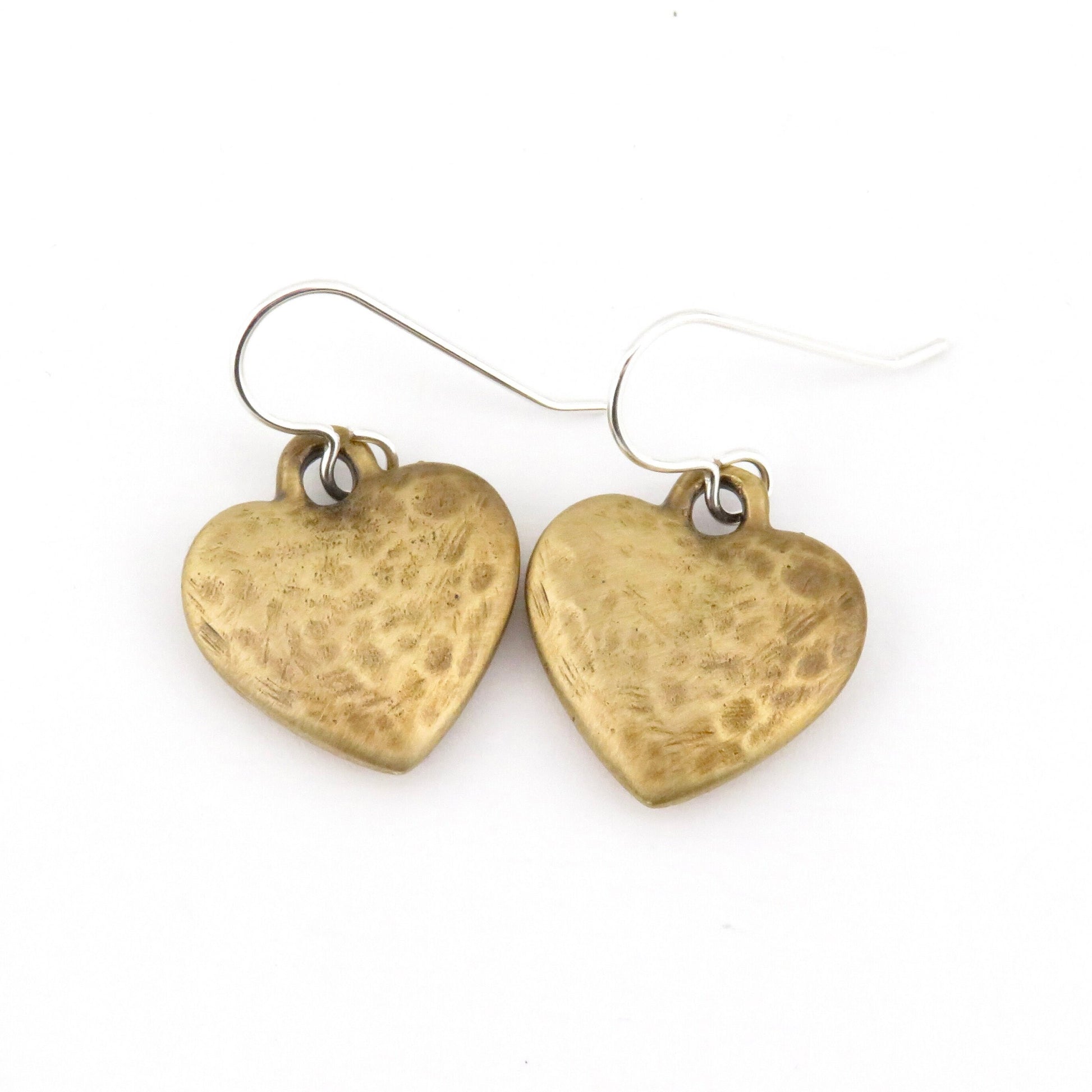 Brushed Gold Heart Earrings, Bronze Heart Earrings, Hammered Heart Earrings, Matte Gold Hearts, Brushed Heart Earrings | Hammered Gold Heart