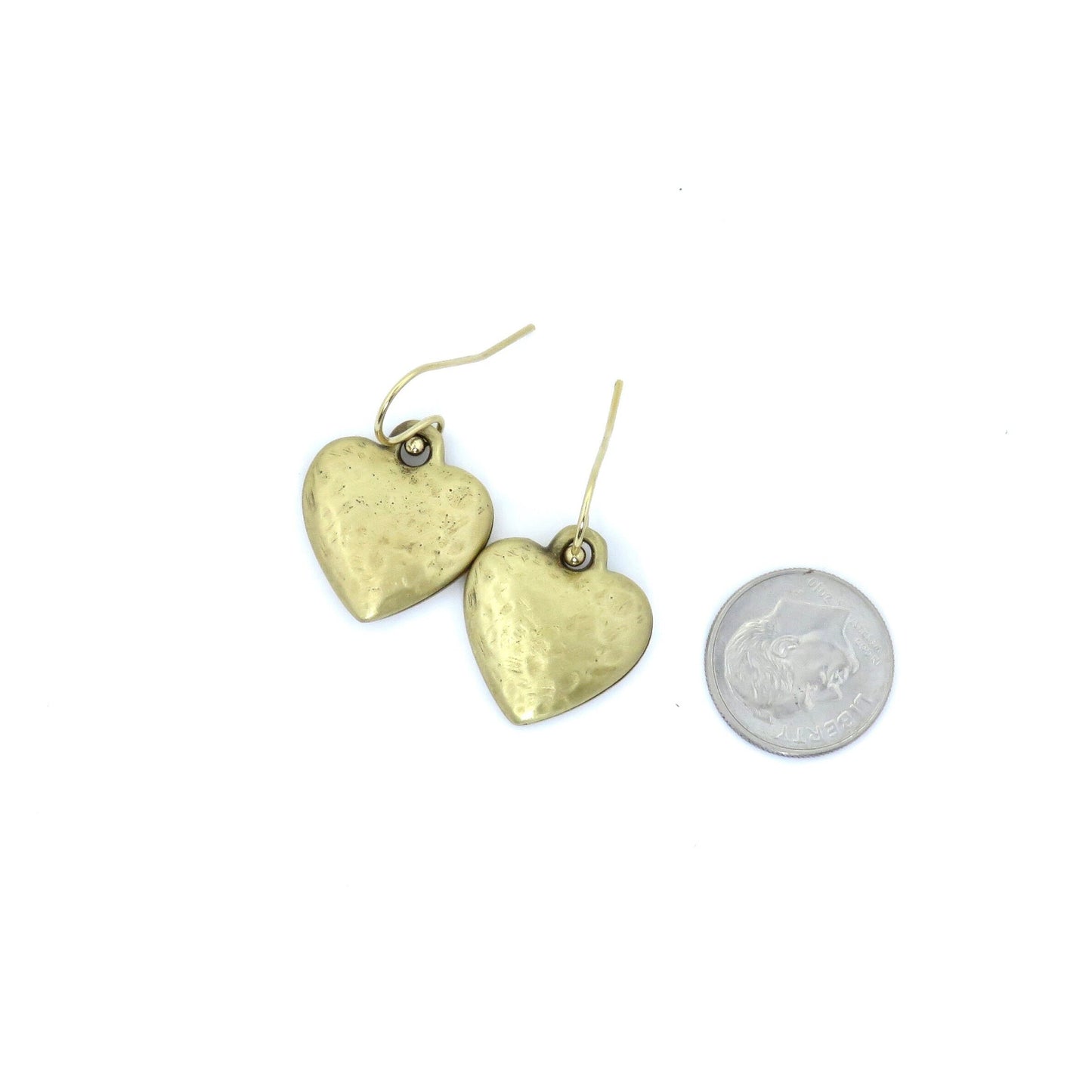 Brushed Gold Heart Earrings, Bronze Heart Earrings, Hammered Heart Earrings, Matte Gold Hearts, Brushed Heart Earrings | Hammered Gold Heart