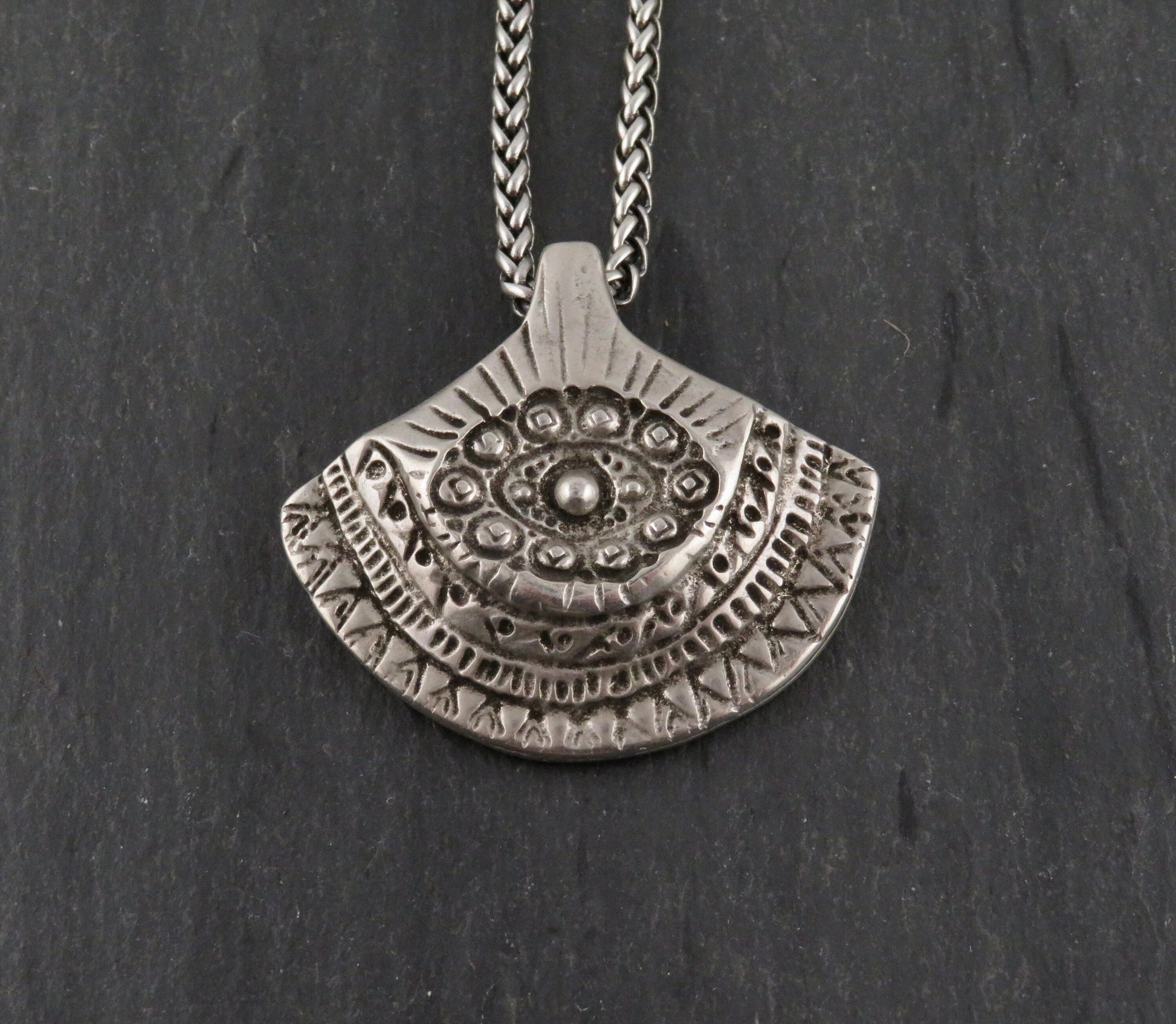 Long Silver Pendant Necklace | Rustic Silver Necklace | Chunky Pendant Necklace | Long Boho Necklace | Tribal Silver Pendant Necklace