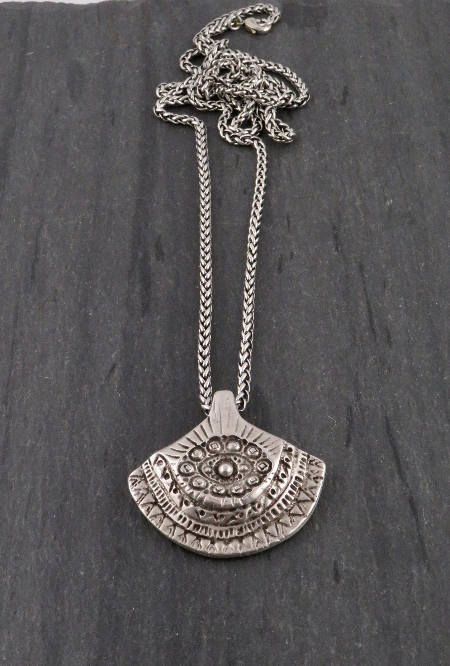 Long Silver Pendant Necklace | Rustic Silver Necklace | Chunky Pendant Necklace | Long Boho Necklace | Tribal Silver Pendant Necklace