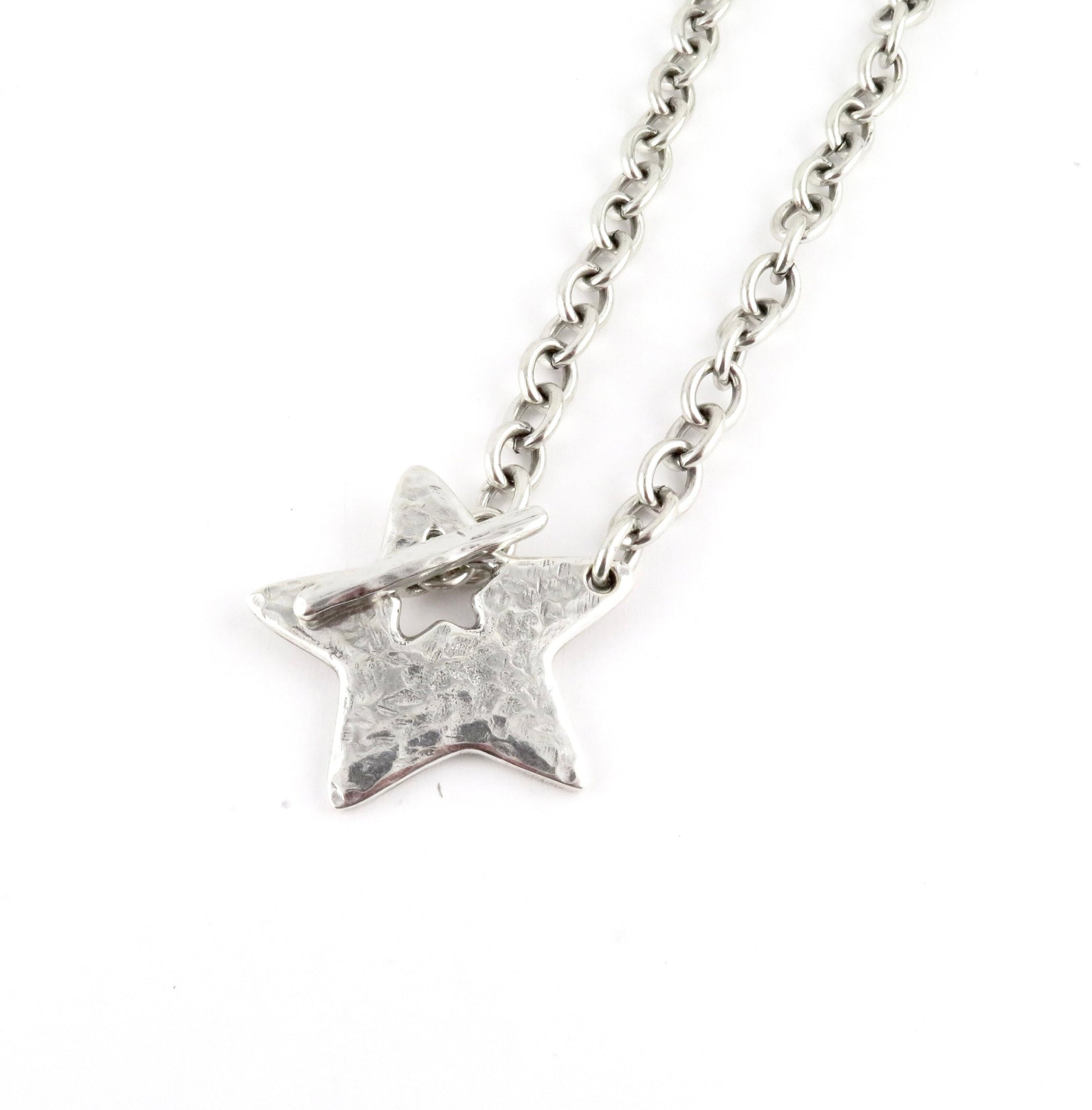 Hammered Silver Star Necklace | Chunky Star Necklace | Front Toggle Star Necklace | Unique Star Pendant | Large Silver Star Necklace