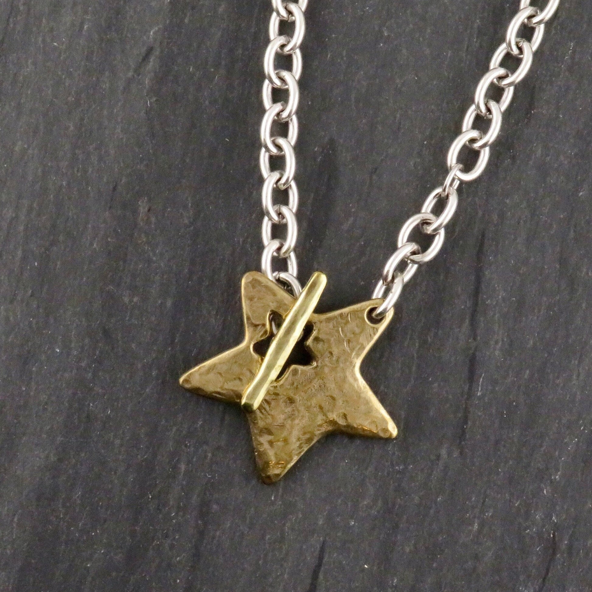 Two Tone Star Necklace | Hammered Star Necklace | Mixed Metal Star Necklace | Chunky Star |Front Toggle Star Necklace | Unique Star Pendant