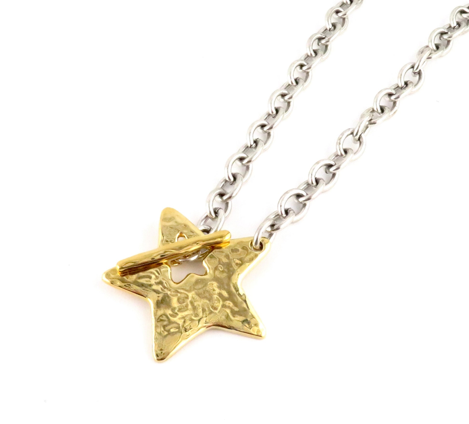 Two Tone Star Necklace | Hammered Star Necklace | Mixed Metal Star Necklace | Chunky Star |Front Toggle Star Necklace | Unique Star Pendant