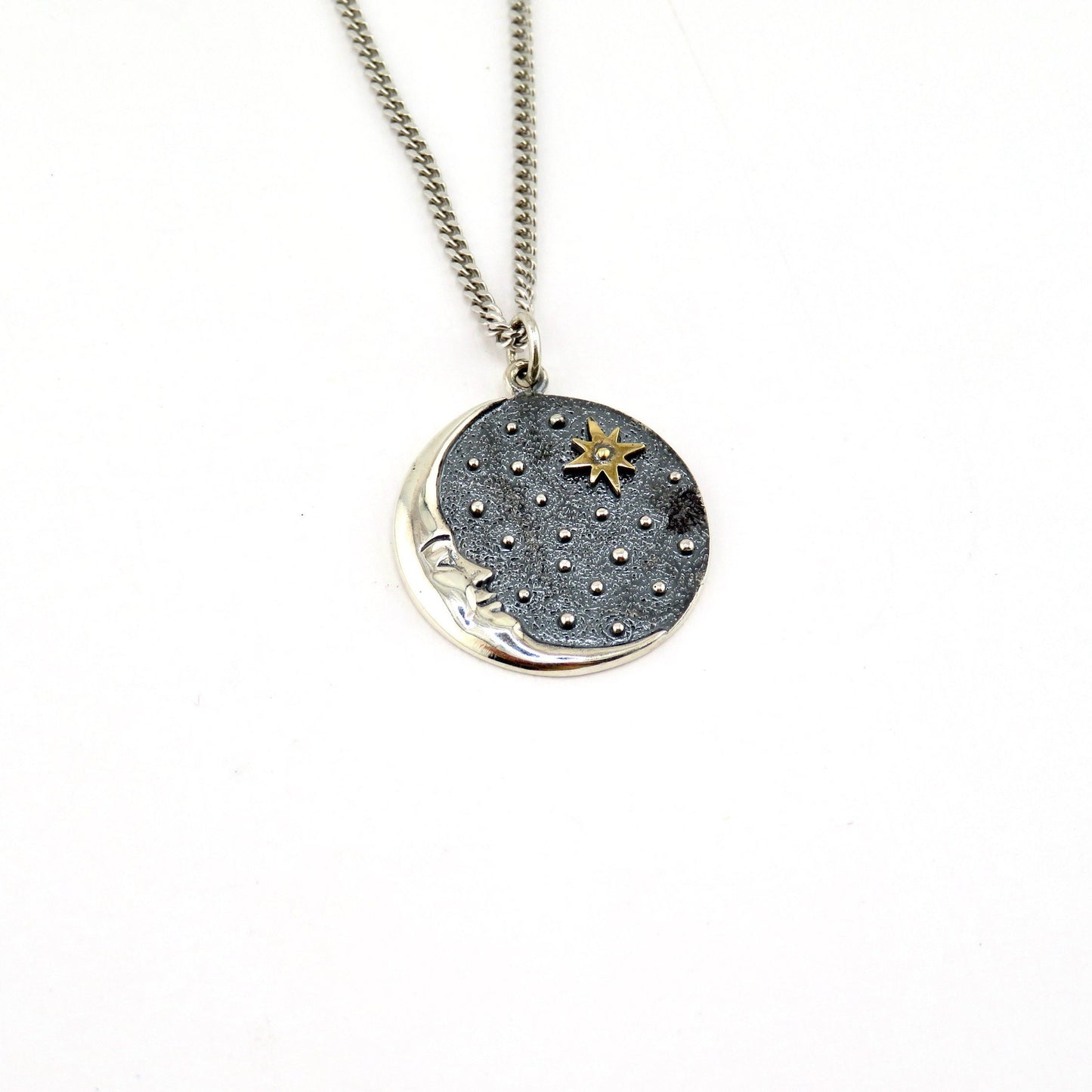 Mixed Metal Celestial Necklace | Two Tone Moon Star Pendant | Silver Gold Moon Necklace | Sterling Moon Star Necklace | Celestial Medallion