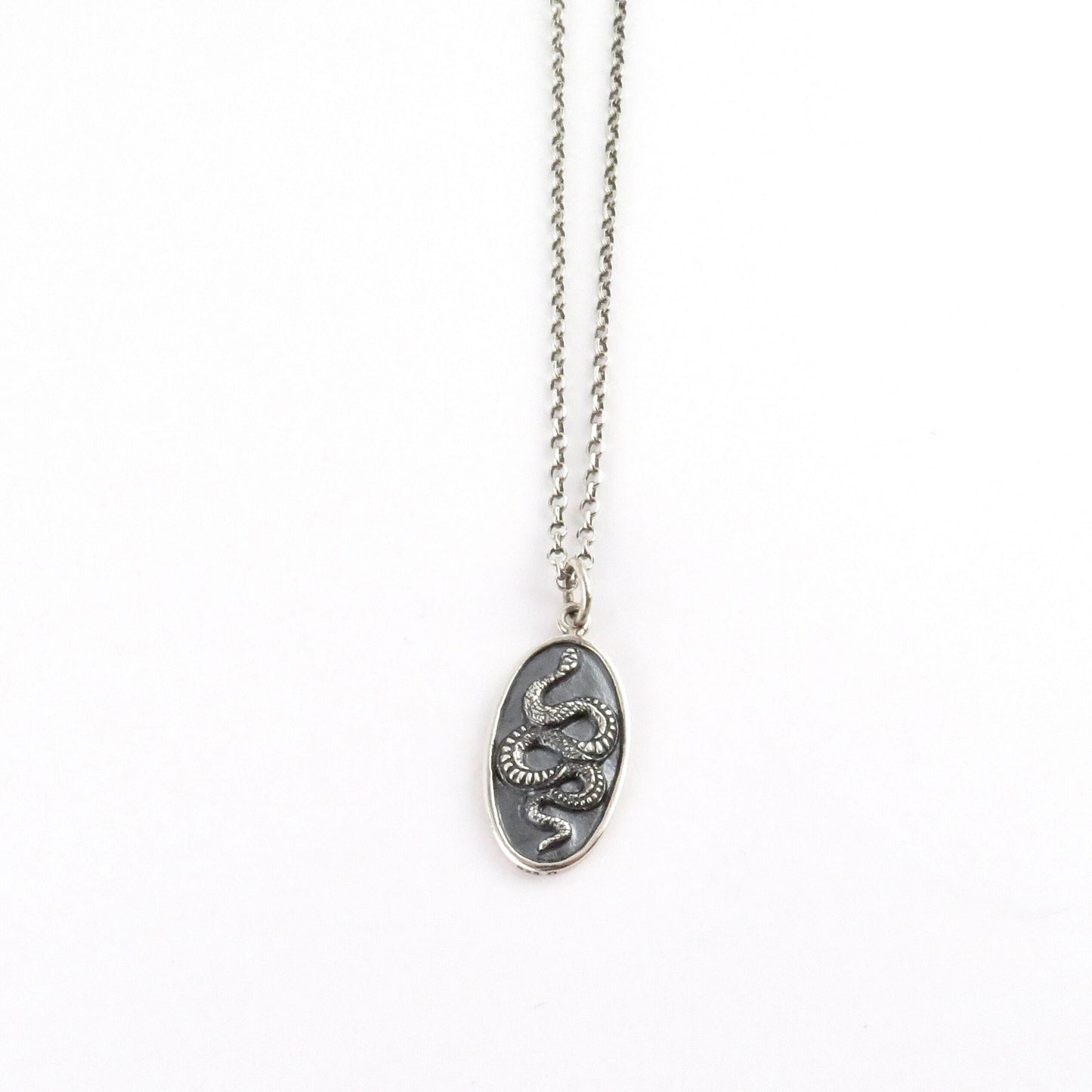 Sterling Silver Snake Necklace | Textured Snake Pendant | Oval Snake Medallion | Snake Disc Pendant | Unique Snake Necklace | Silver Serpent