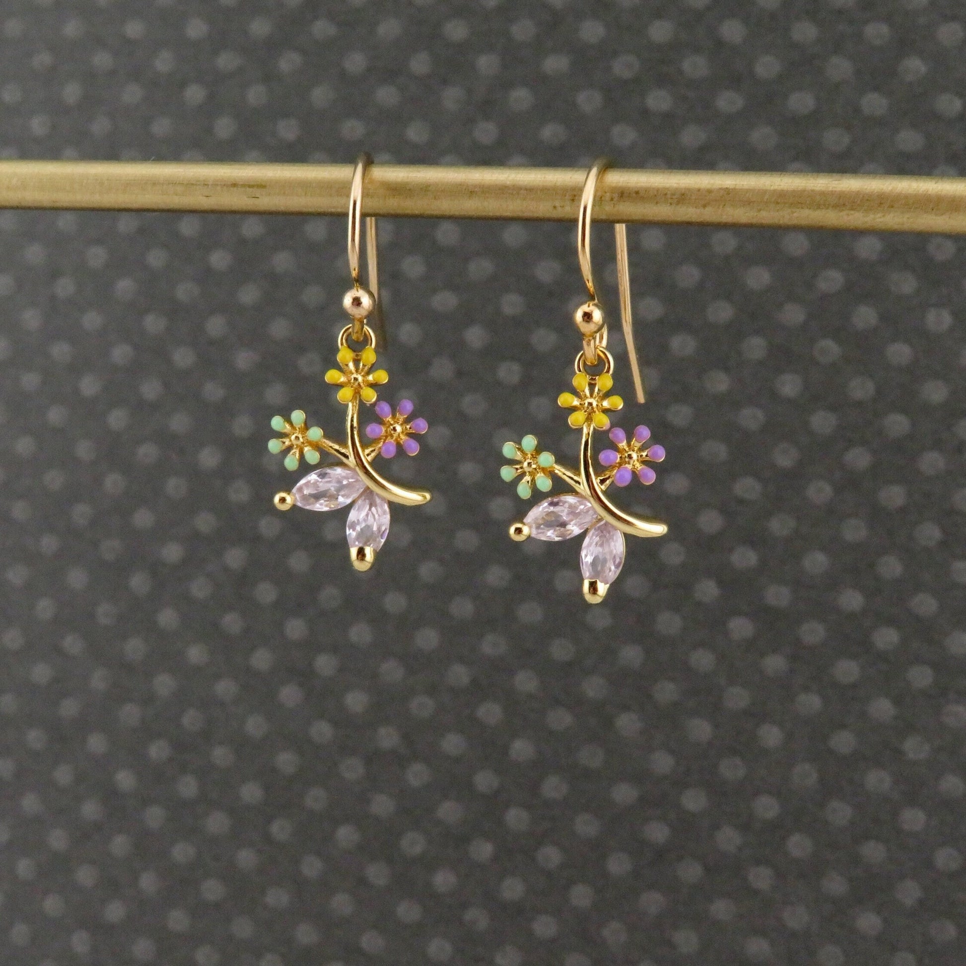 Gold Flowers Necklace | Colorful Gold Bouquet Necklace | CZ Gold Flower Charm | Sweet Colorful Flower Necklace | Enamel Flower Necklace