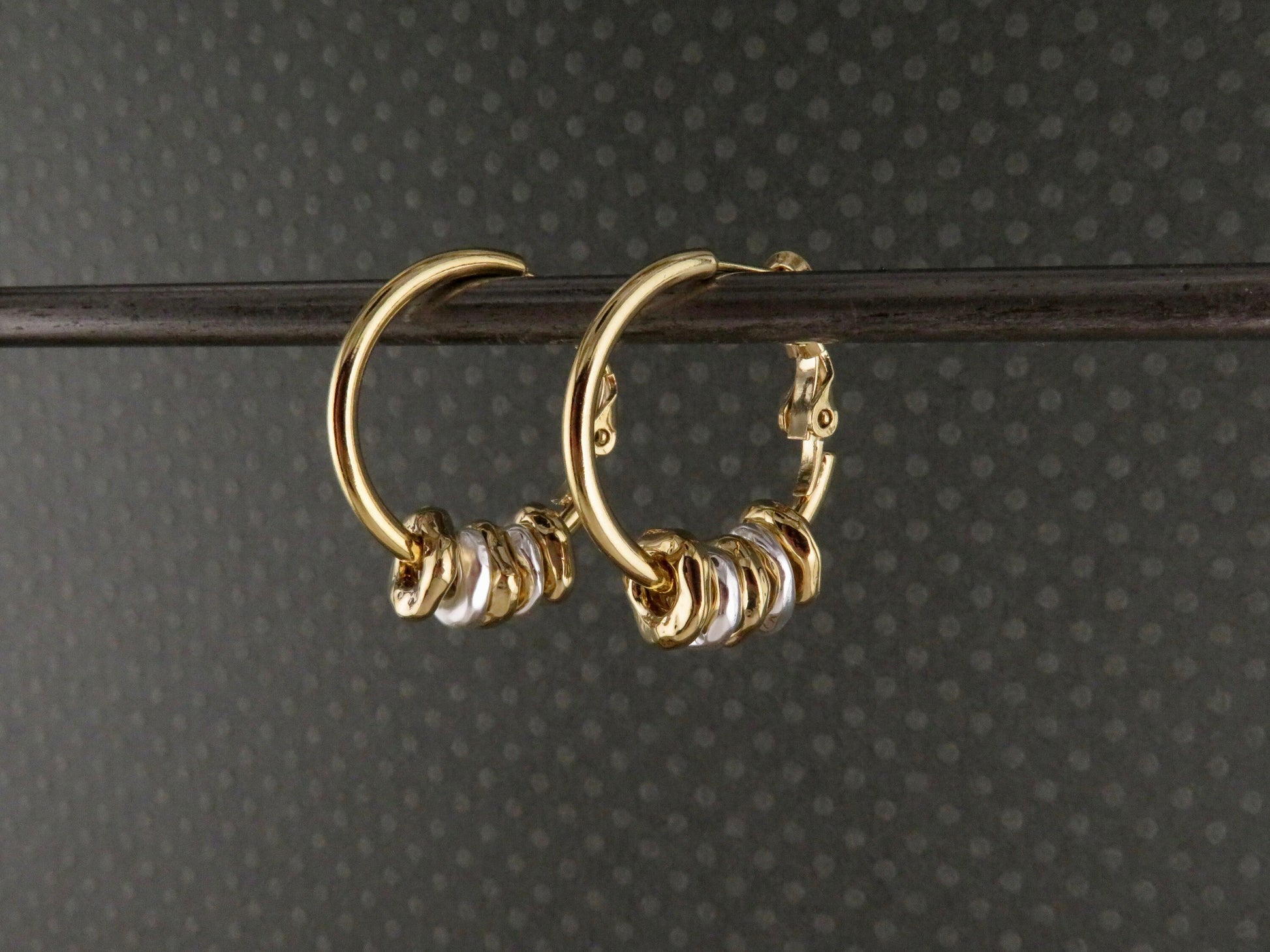 Two Tone Hoop Earrings | Gold and Silver Earrings | Mixed Metal Hoop Earrings | Hammered Hoop Earrings | Gold Silver Dangles | Unique Hoops