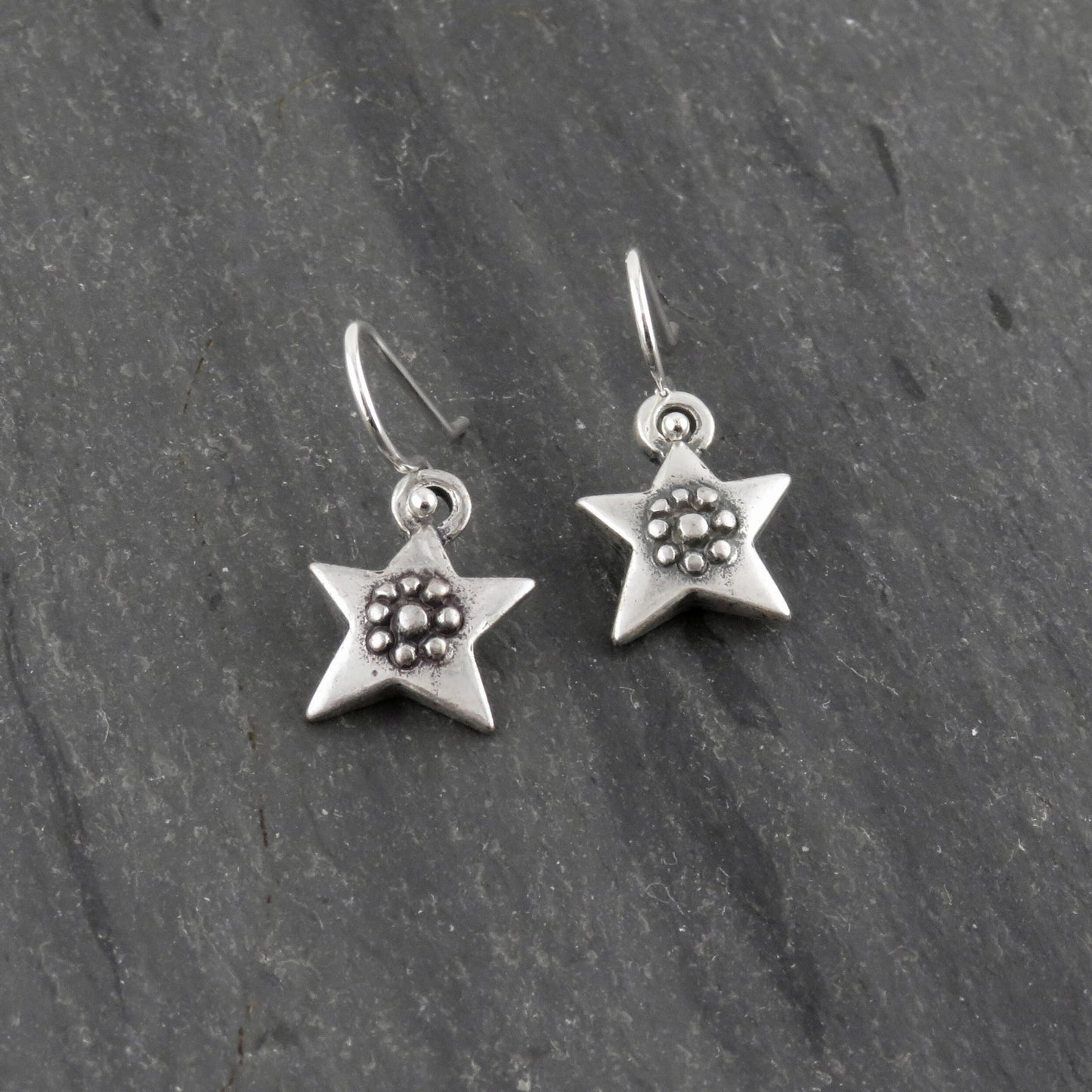 Silver Star Earrings | Rustic Star Earrings | Artisan Star Earrings | Star Flower Earrings | Unique Silver Star Earrings