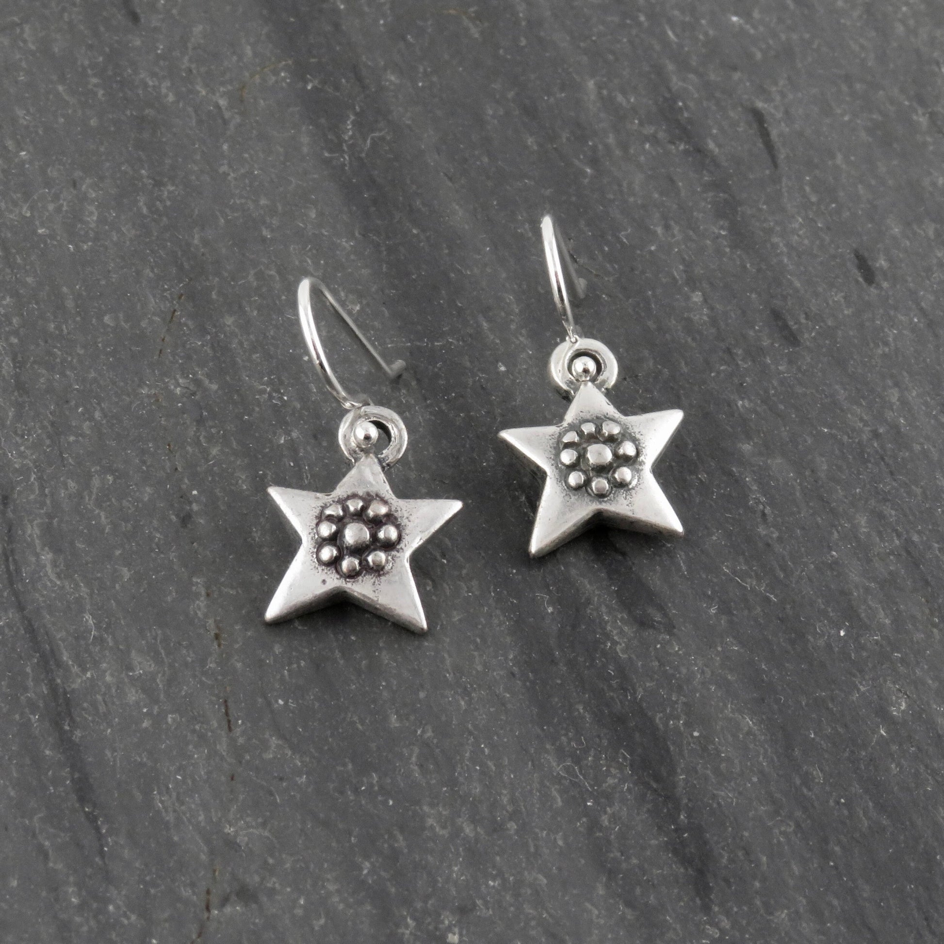 Silver Star Earrings | Rustic Star Earrings | Artisan Star Earrings | Star Flower Earrings | Unique Silver Star Earrings
