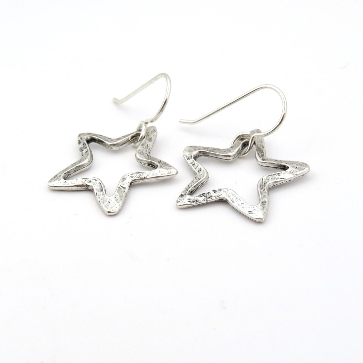 Silver Star Earrings | Outline Star Earrings | Artisan Star Earrings | Hammered Star Earrings | Brushed Matte Silver Star Earrings